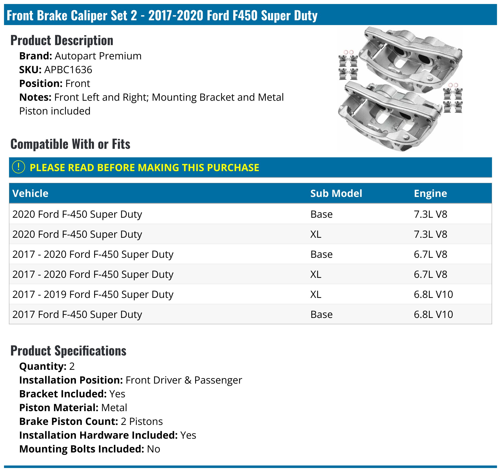 Rear Brake Caliper Rebuild Kit With Pistons – Fits 2017-2021 Ford F450/F550 – K6542