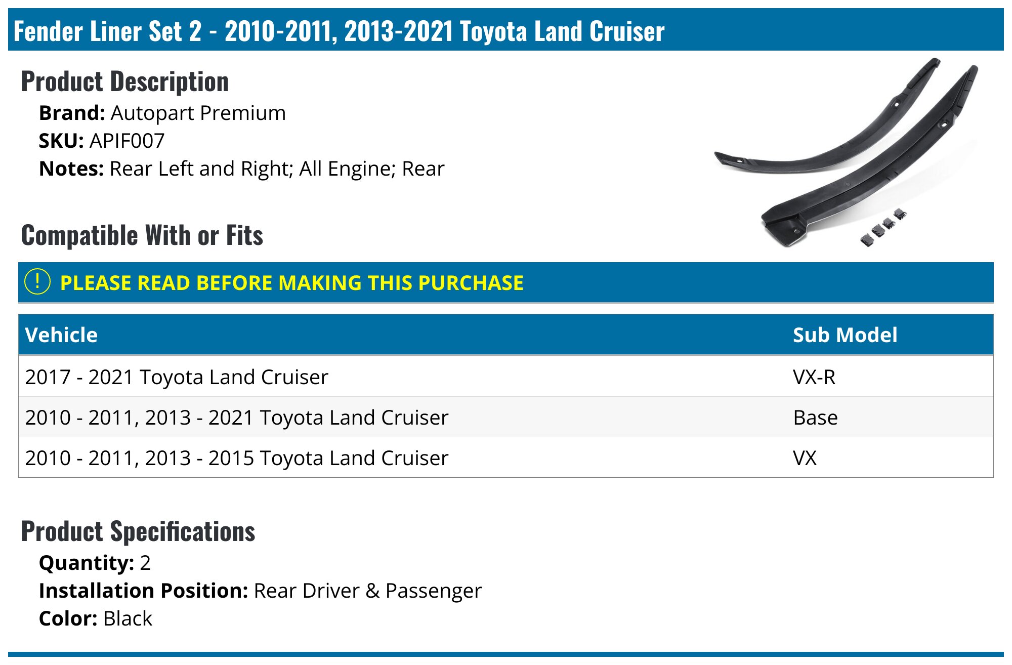 2013 - 2015 Toyota RAV4 Rear Fender Liner (Splash Shield) - Left
