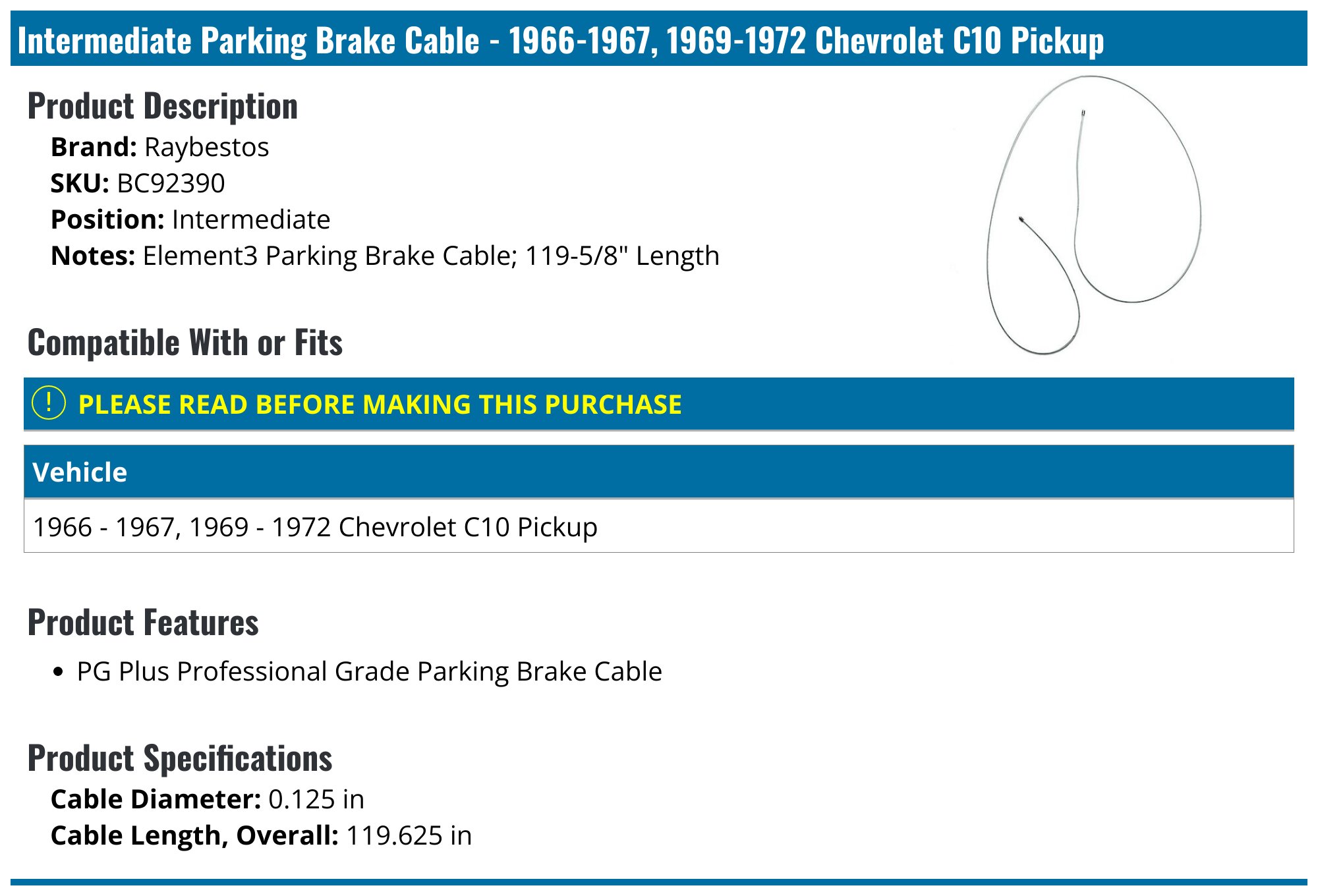 ACDelco Professional 18P10 Intermediate Parking Brake Cable Assembly Oem Replacement Cable B 489659