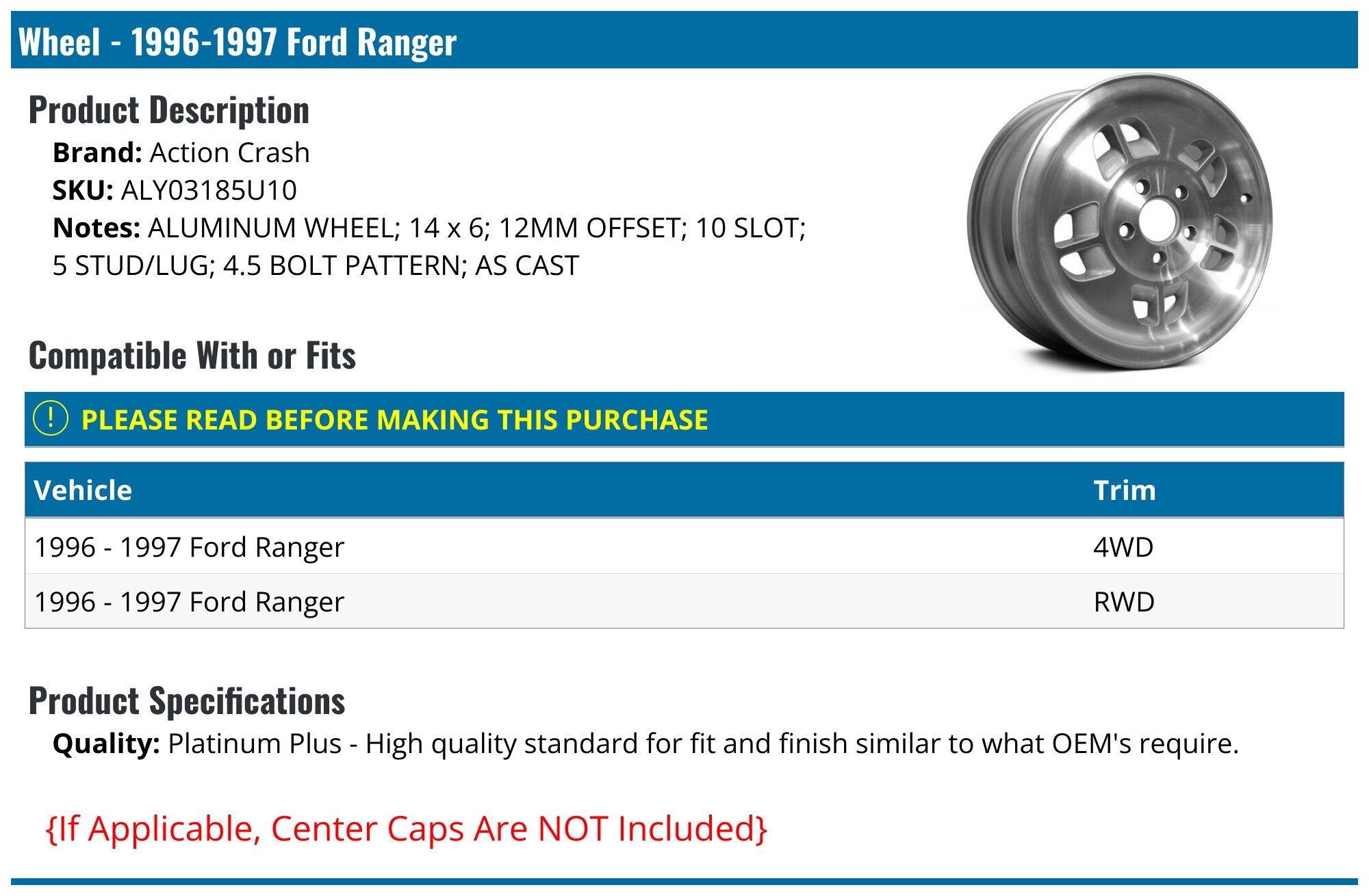 1996-1997 Ford Ranger Wheel - Action Crash ALY03185U10 - PartsGeek.com