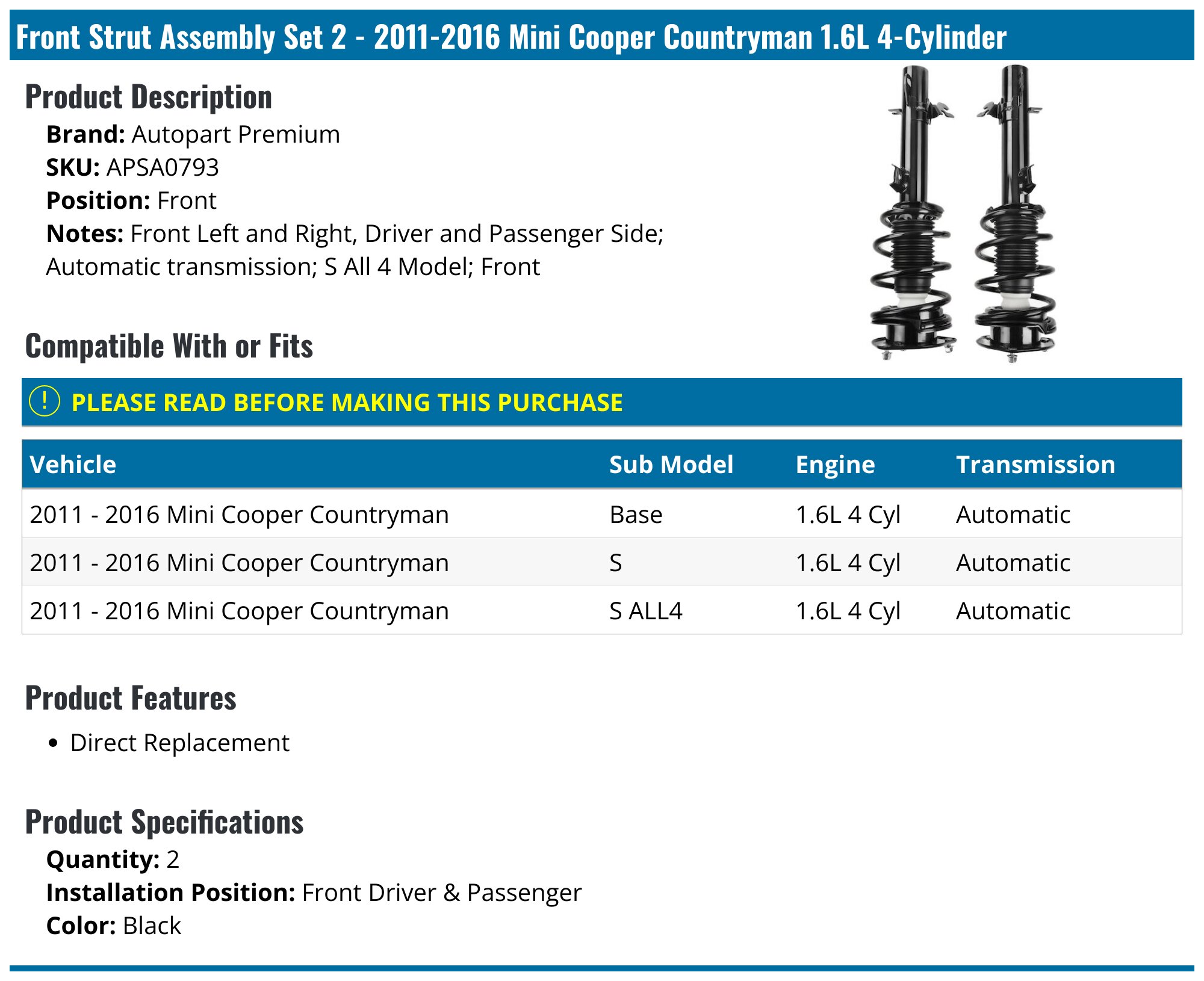 Bilstein B12 2011-2016 Mini Cooper Countryman Front and Rear Suspension
