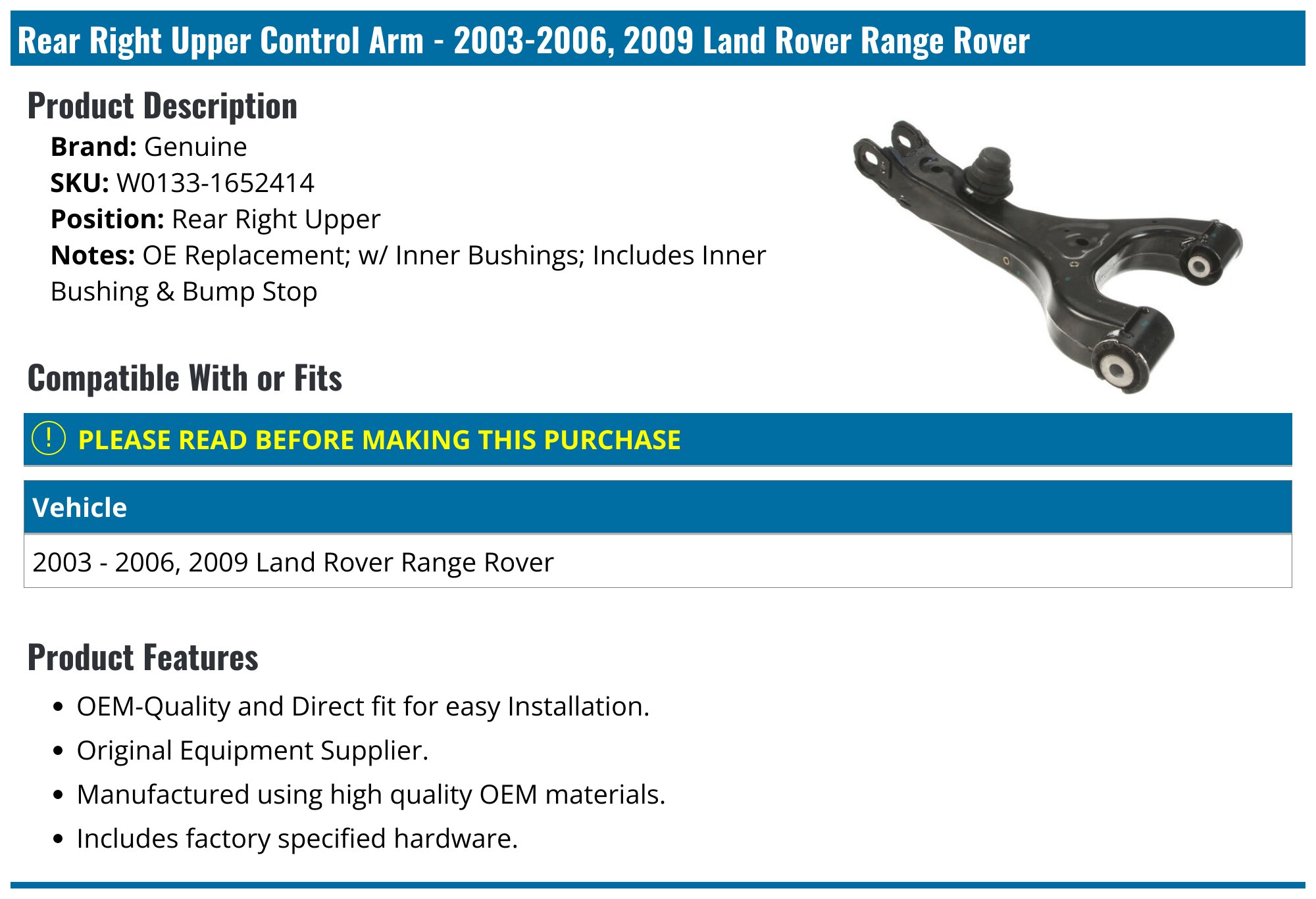 MOCA Front Right Ride Height Sensor For 2006-2009 Land Rover Range Rover Sport L320 V8 (3-Pin)