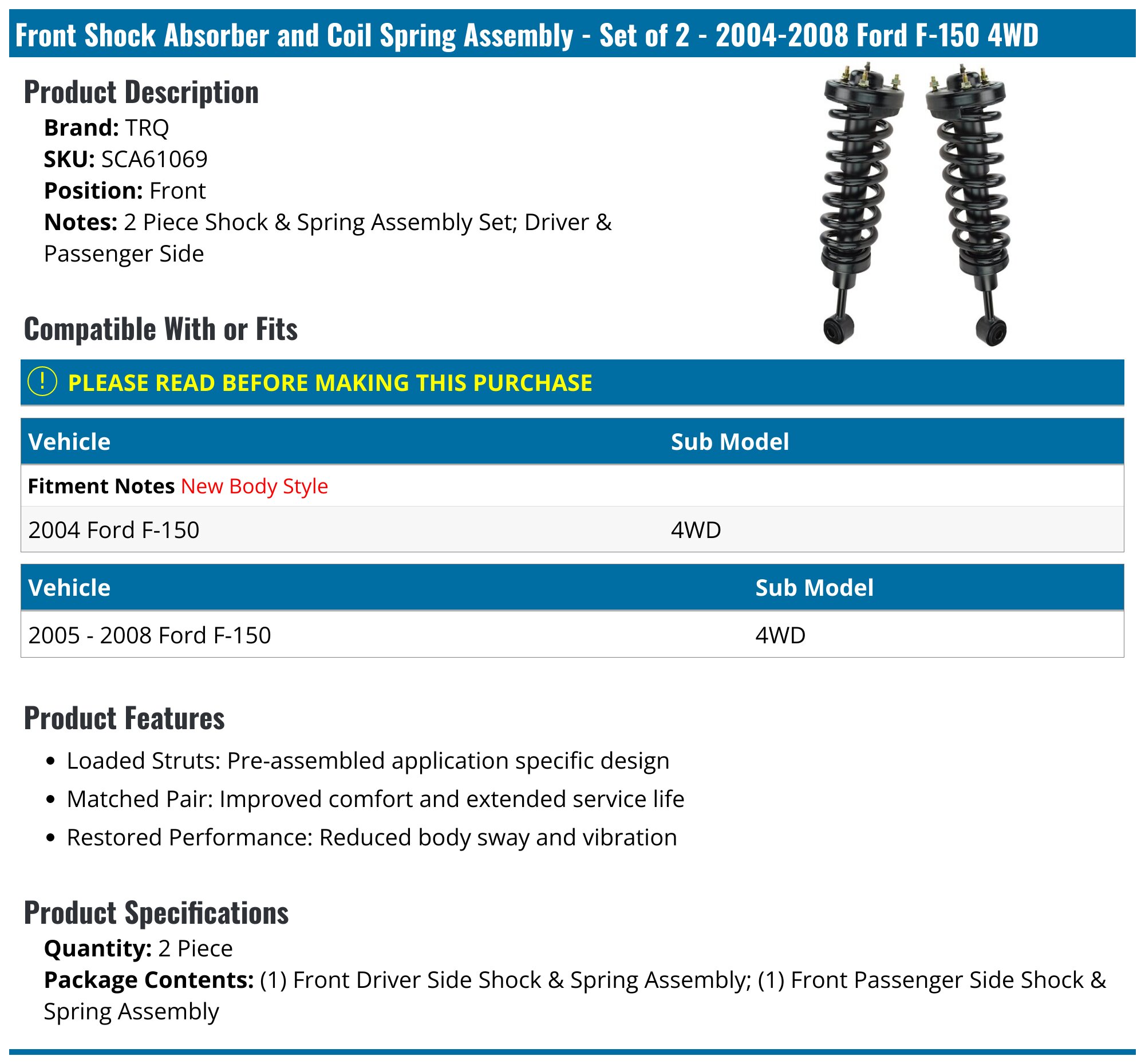 Monroe Shock Absorbers Complete Set Of 4 For Ford F-150 4x4 (1990-1996) - Gas Shocks, Direct Fit 6 thumbnail image