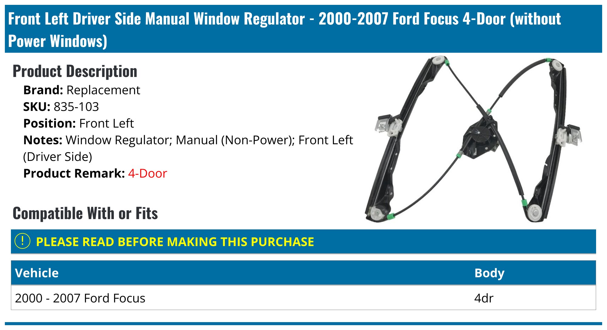 A-Premium Power Electric Window Regulator with Motor Compatible