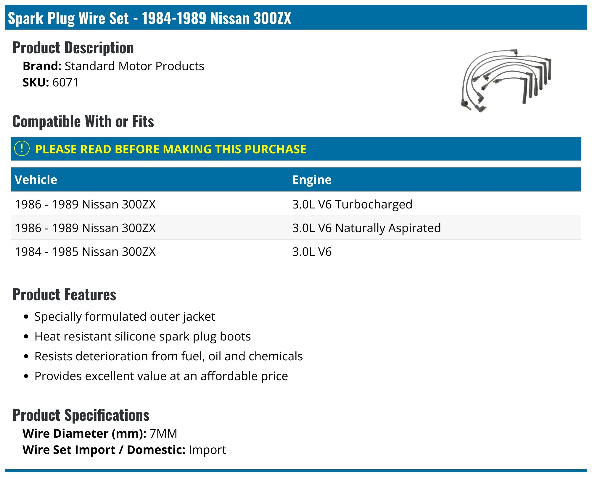 S-0171専用8395,7792 1988-1994 Nissan 300ZX Fuel Injector Connector - Standard Motor