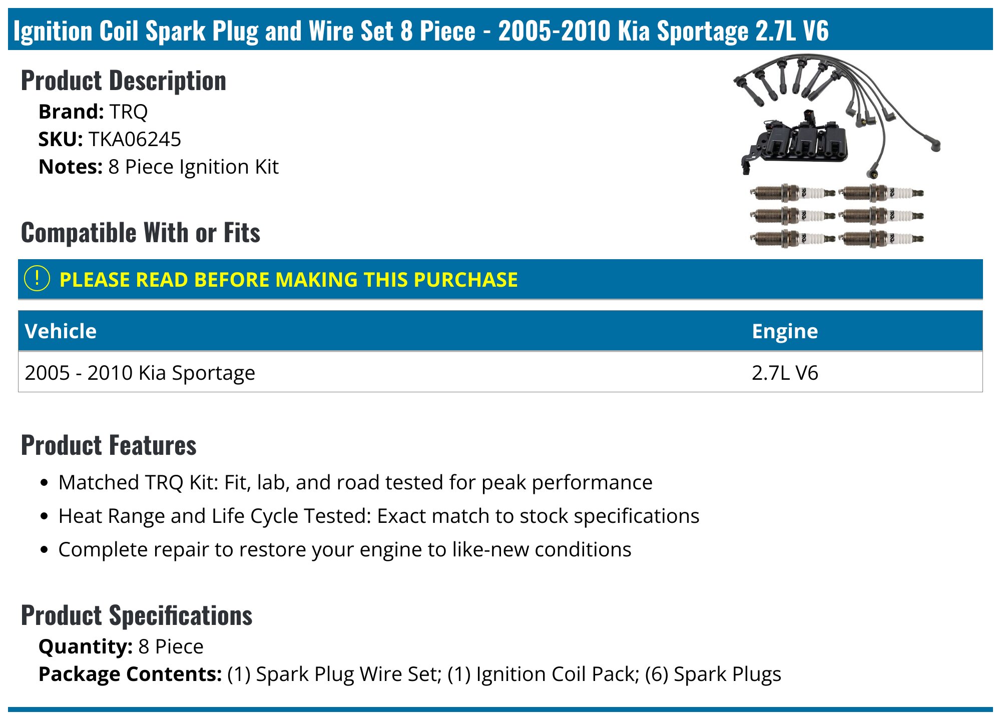 20052010 Kia Sportage Ignition Coil TRQ TKA06245