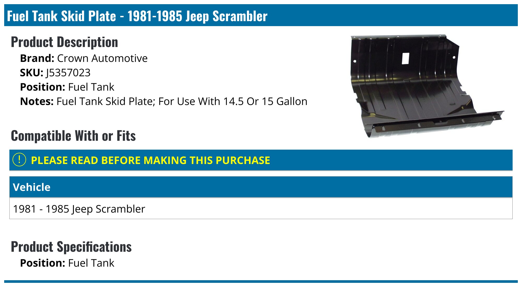 1981-1985 Jeep Scrambler Lower Engine Cover - Crown Automotive