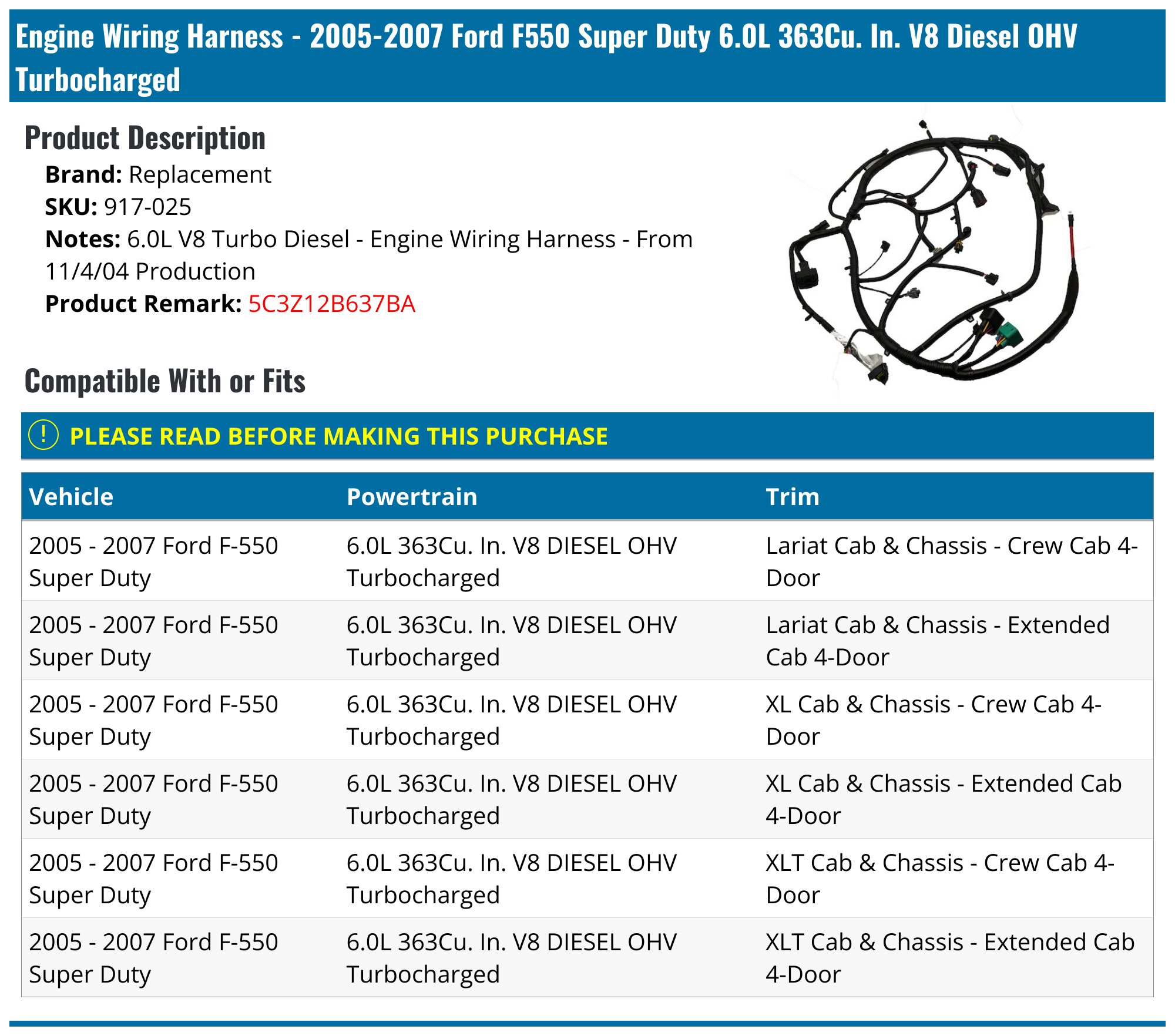 JDMSPEED Engines Wiring Harness For 6.0L V8 Super Duty 9-23-03 & After