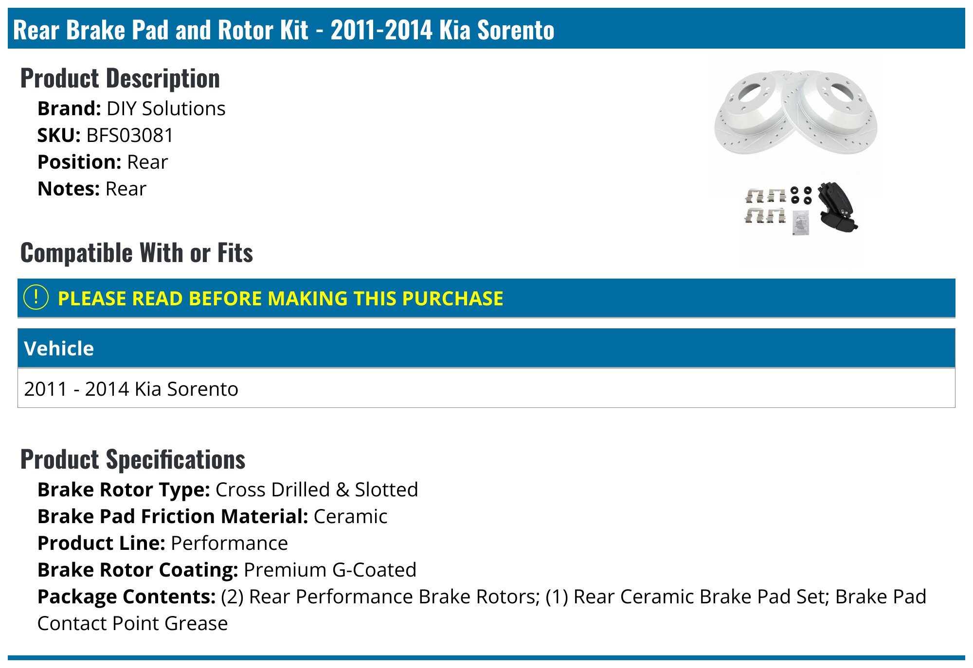 Detroit Axle - REAR Brake Kit for 2010-16 Hyundai Santa Fe 11-14