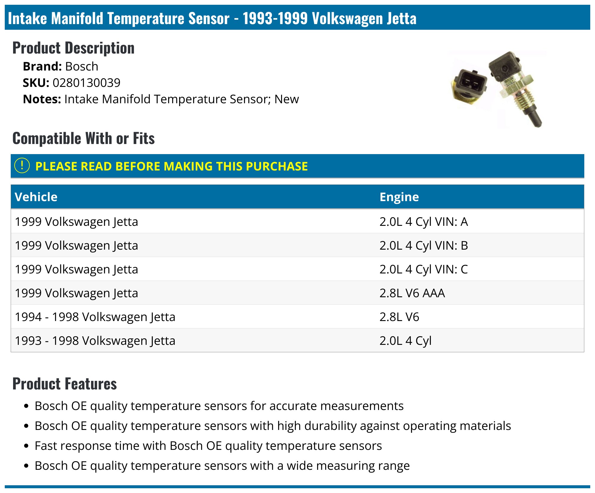 0280130039 BOSCH sensor, temperatura del are de admsón 0280130039 BOSCH sensor, temperatura del are de admsón
