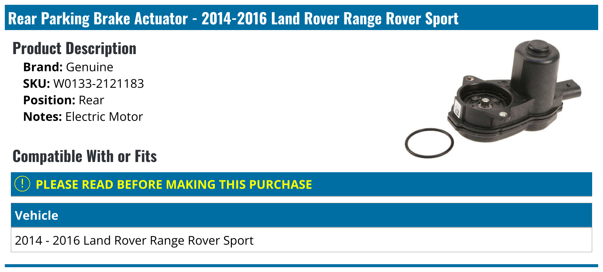 20142016 Land Rover Range Rover Sport Parking Brake Actuator Genuine