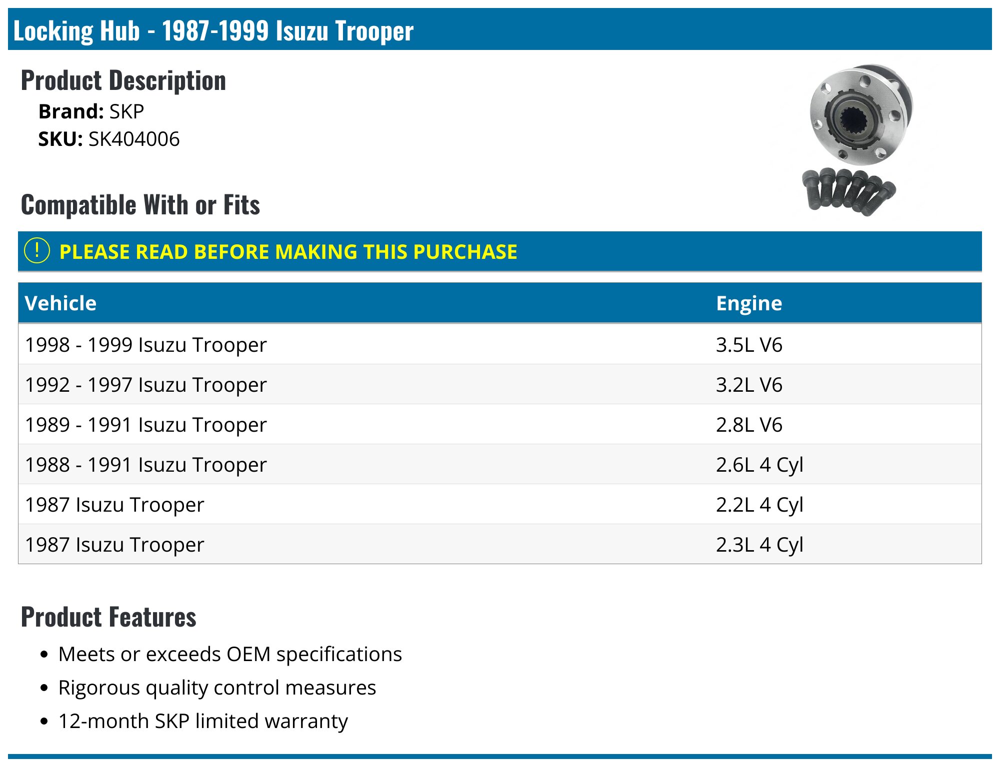 Locking Hub for 1989 Isuzu Trooper | Isuzu Parts Center Locking Hub for 1989 Isuzu Trooper | Isuzu Parts Center
