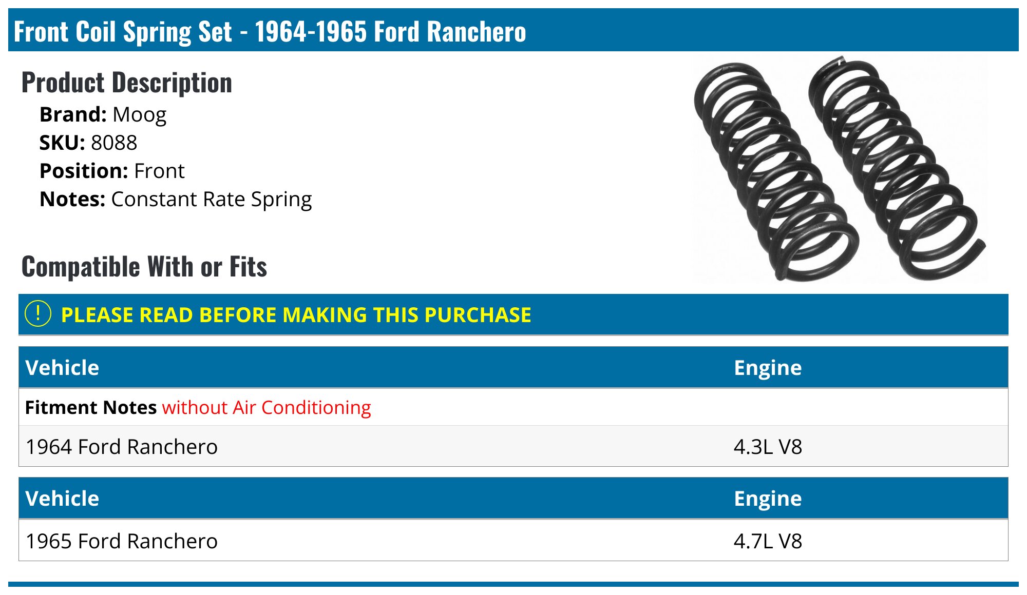 19641965 Ford Ranchero Coil Spring Moog 8088 Front