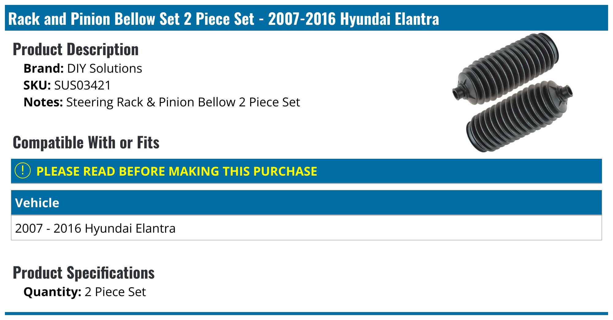 20072016 Hyundai Elantra Rack and Pinion Bellow DIY Solutions