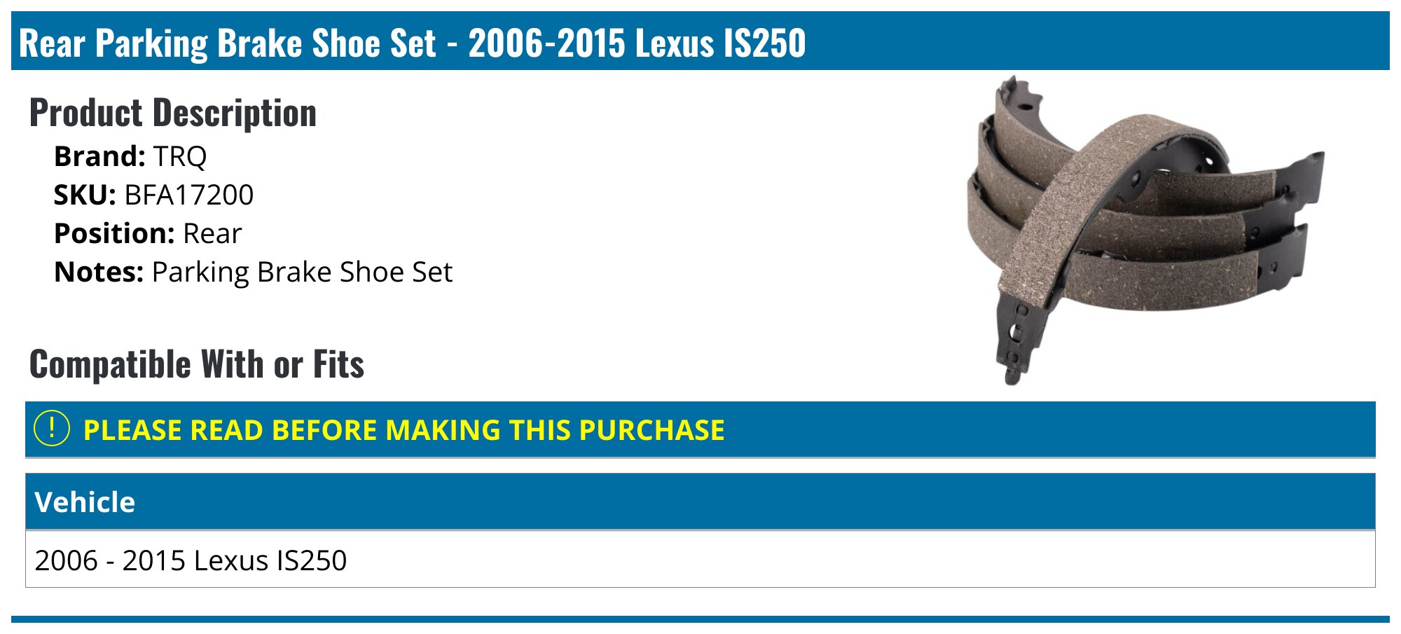 Bigg Red Rear Brake Shoe Fitting Kit For Lexus IS200 IS300 1999-2005 – BRSH0816
