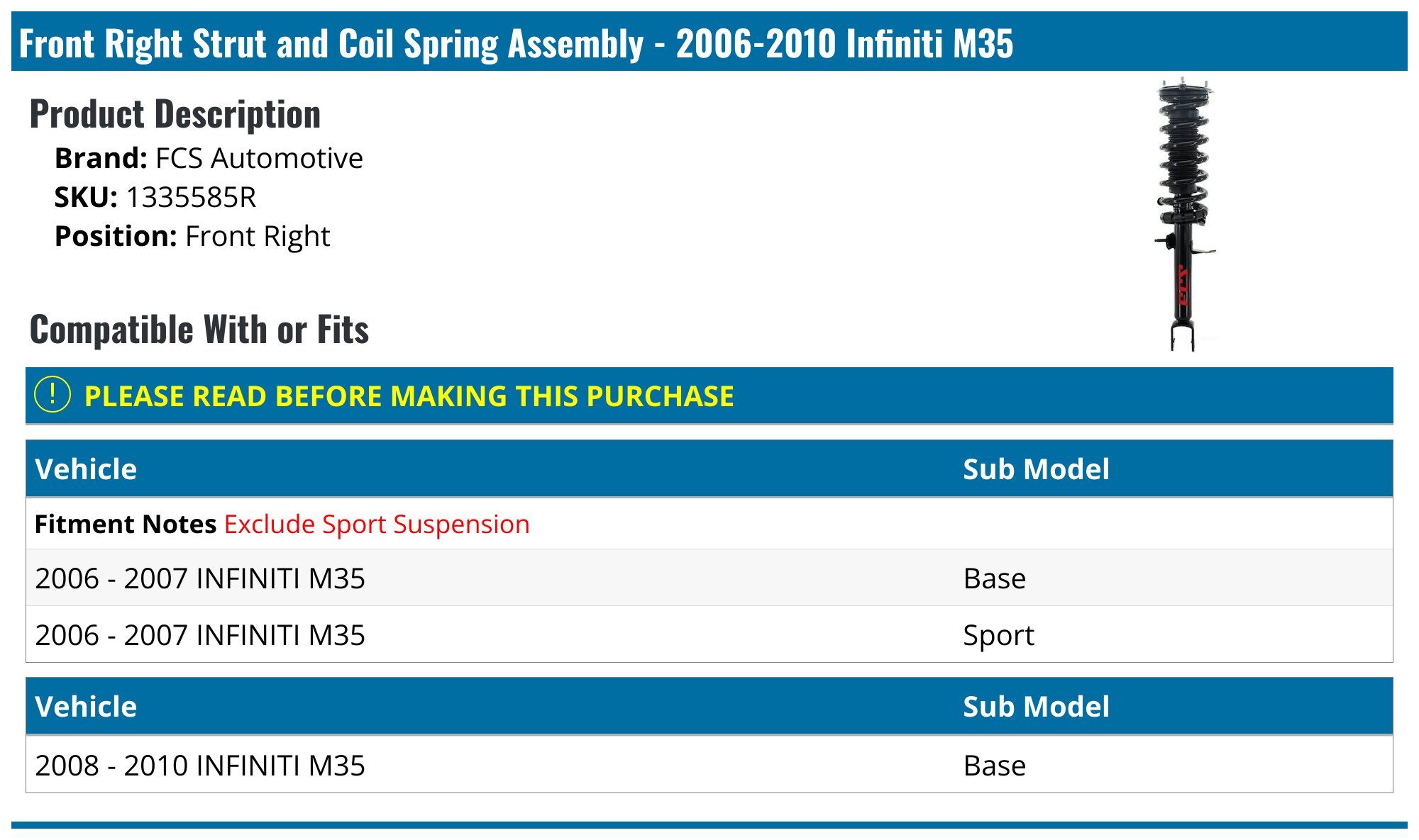 Complete Strut & Coil Spring Assembly For 2006-2007 Infiniti M35 RWD (Front Pair)