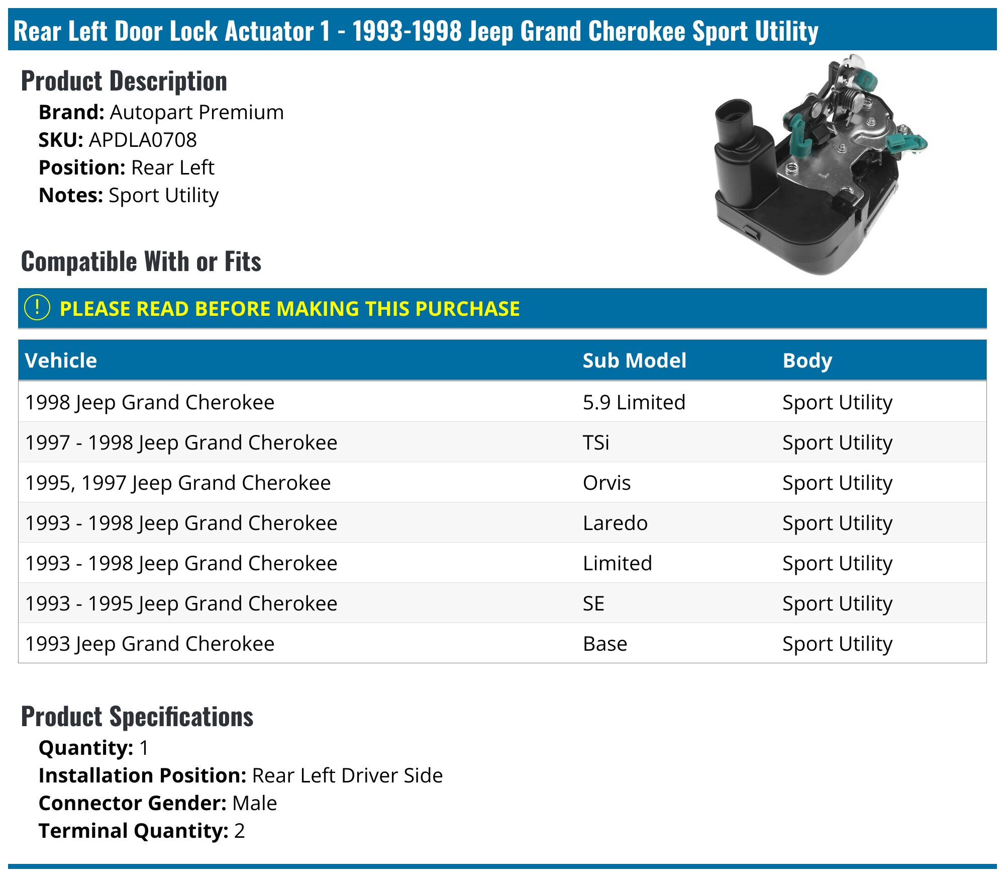 Actuador Cerradura Cajuela Grand Cherokee Durango 2011-2021