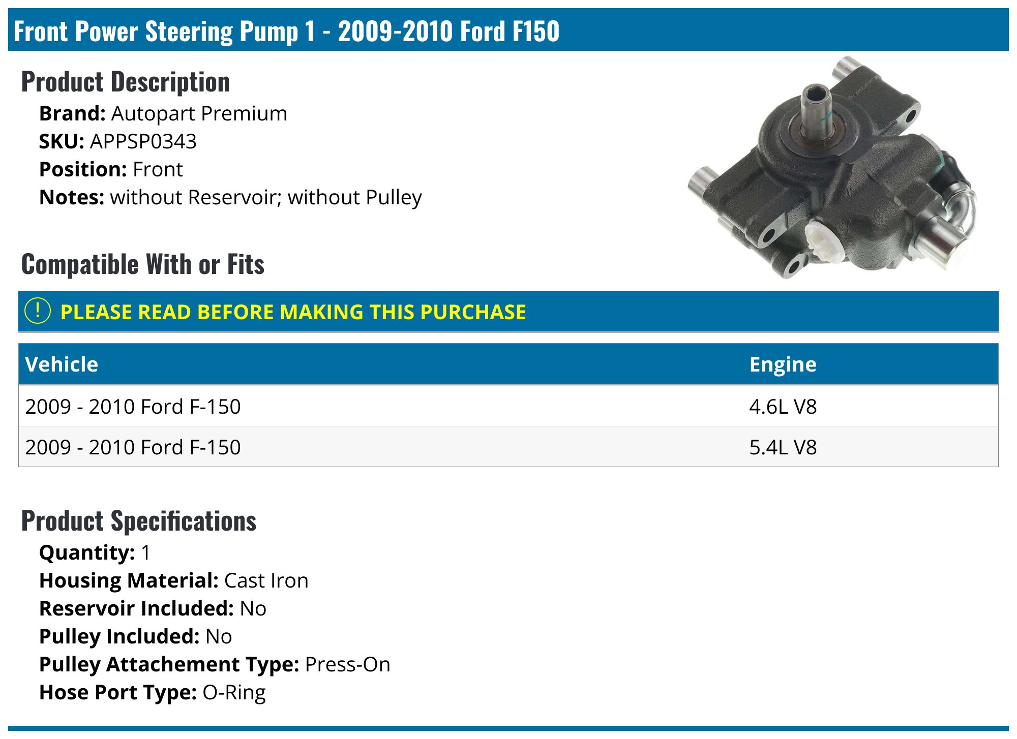 2010 Ford F150 Power Steering Pumpnull