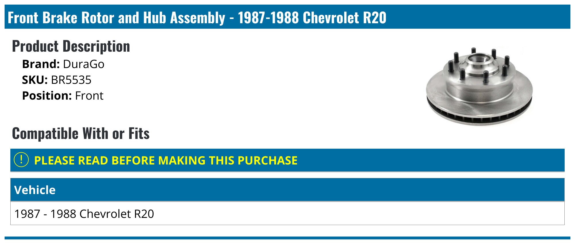 Acdelco 18A63A Non Coated Front Disc Brake Rotor And Hub Assembly
