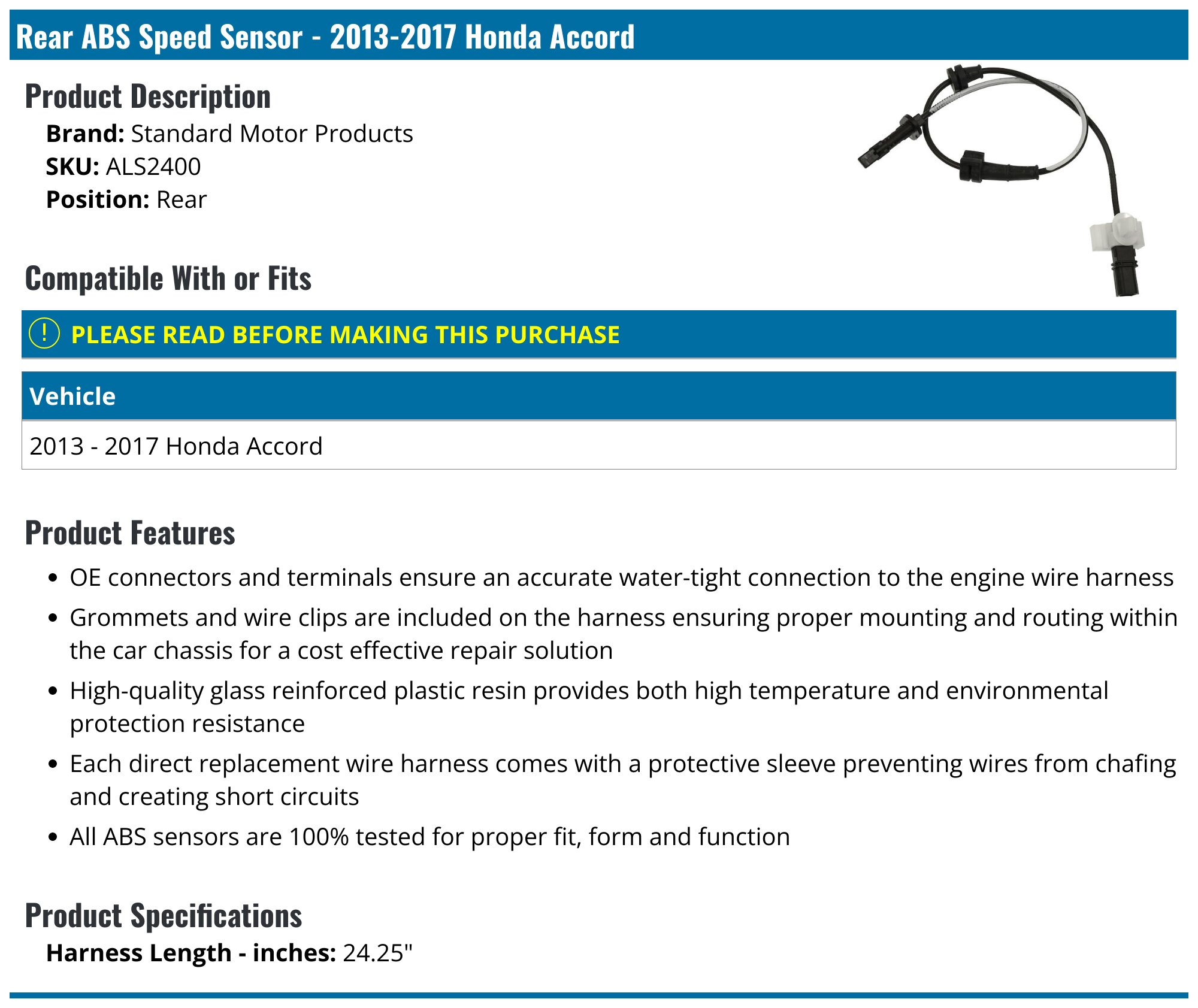 Front ABS Speed Sensor Set For 2013-2017 Honda Accord – Driver & Passenger Side OEM Fit
