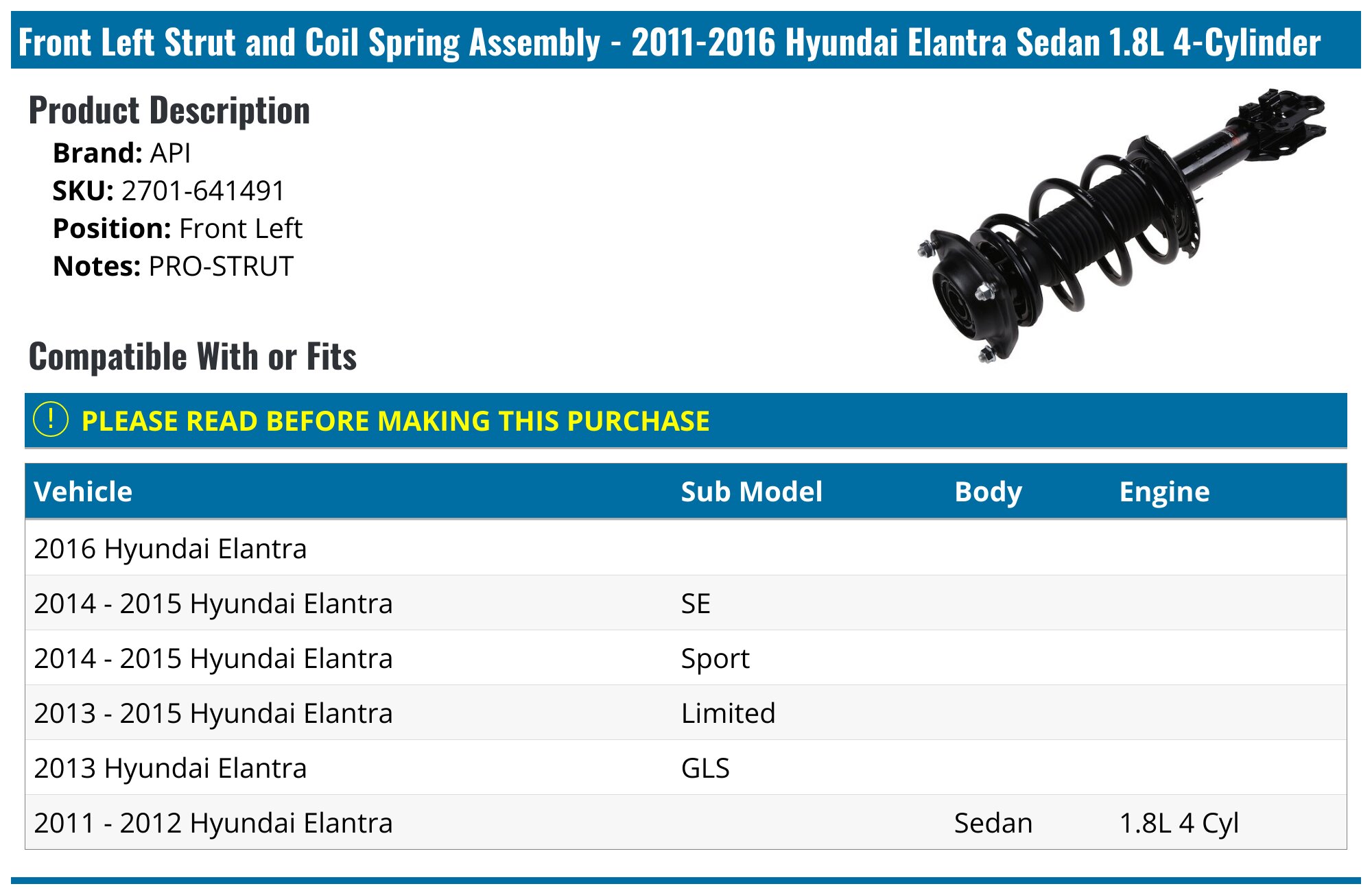 Front Shock And Strut Mount For 2011-2016 Hyundai Elantra – Left Or Right – Evan-Fischer