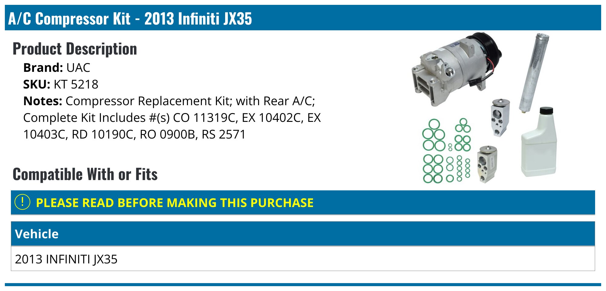 Infiniti JX35 AC Compressor - Air Conditioning - Replacement UAC