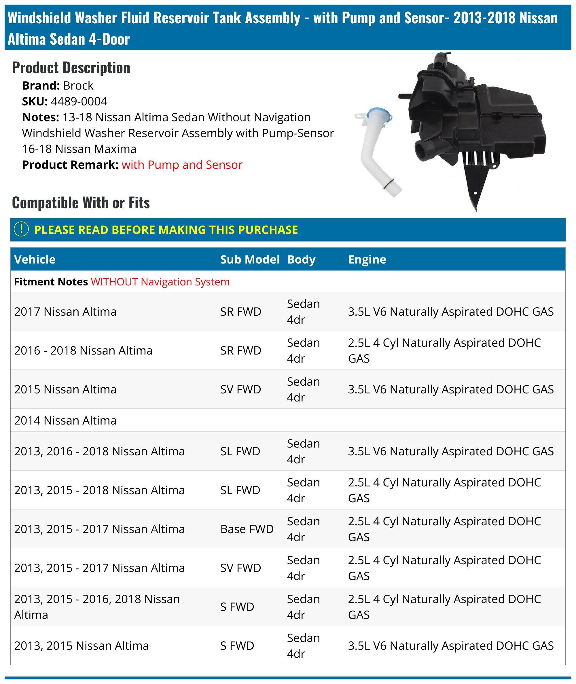 OEM NEW 2013-2016 Nissan Altima Windshield Washer Fluid Reservoir Tank Bottle – 28910-9HM0B