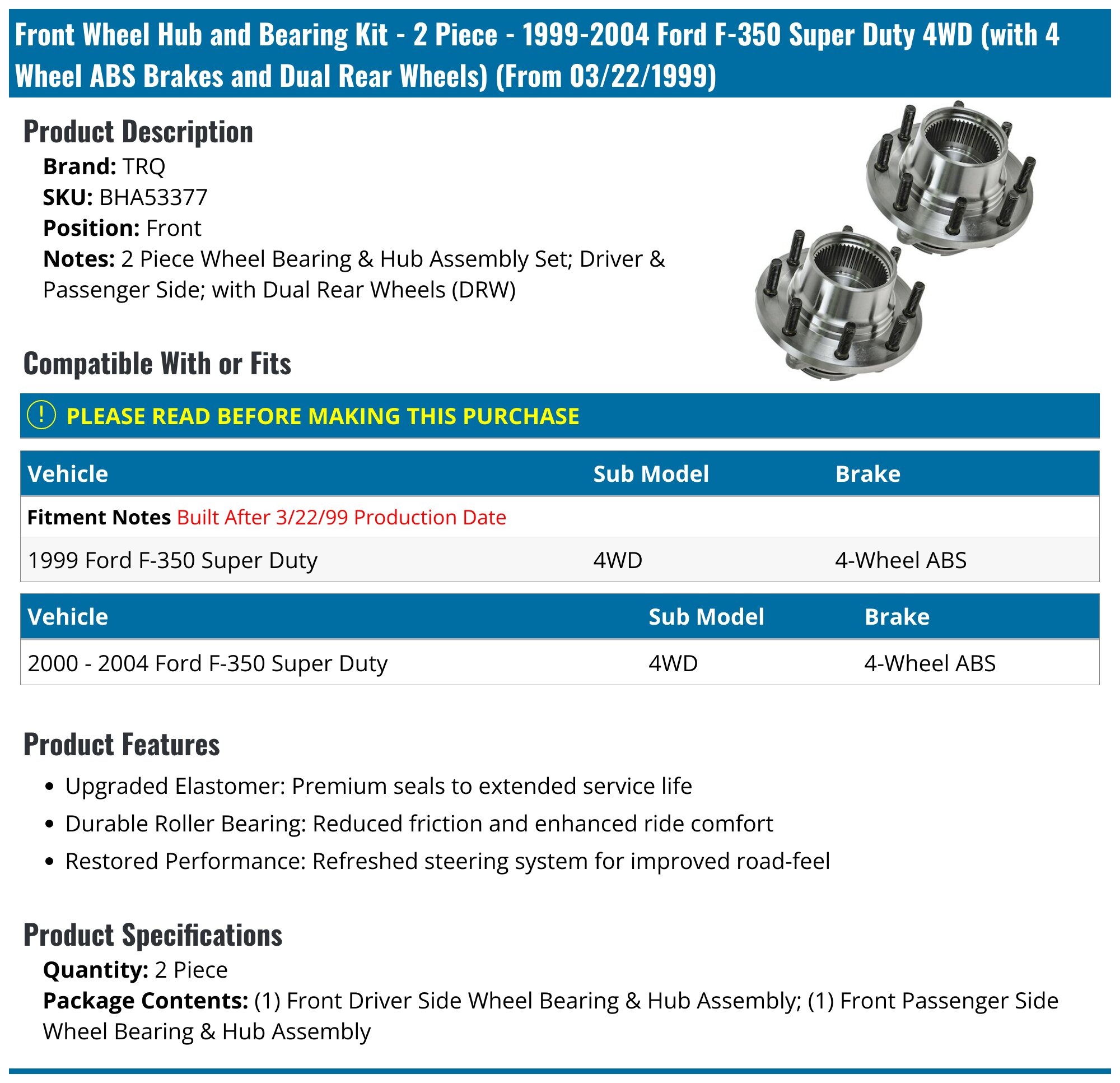 4WD Pair TIMKEN Front Wheel Bearing & Hub For 1999-2004 F250 F350 SD Excursion E - Foto 9