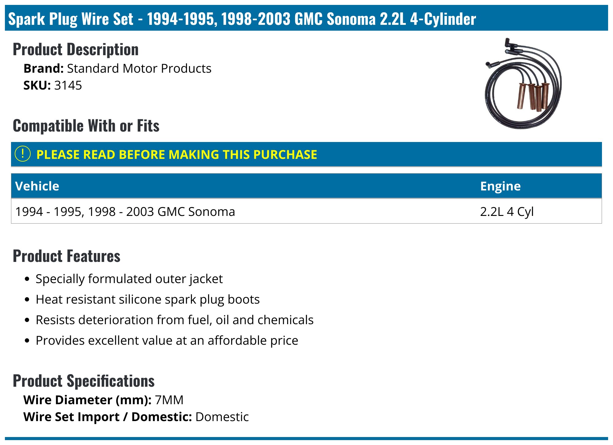 ACDelco Ignition Wire Set & 4 Spark Plugs Kit For GM Sonoma S10 RWD 2.2L L4