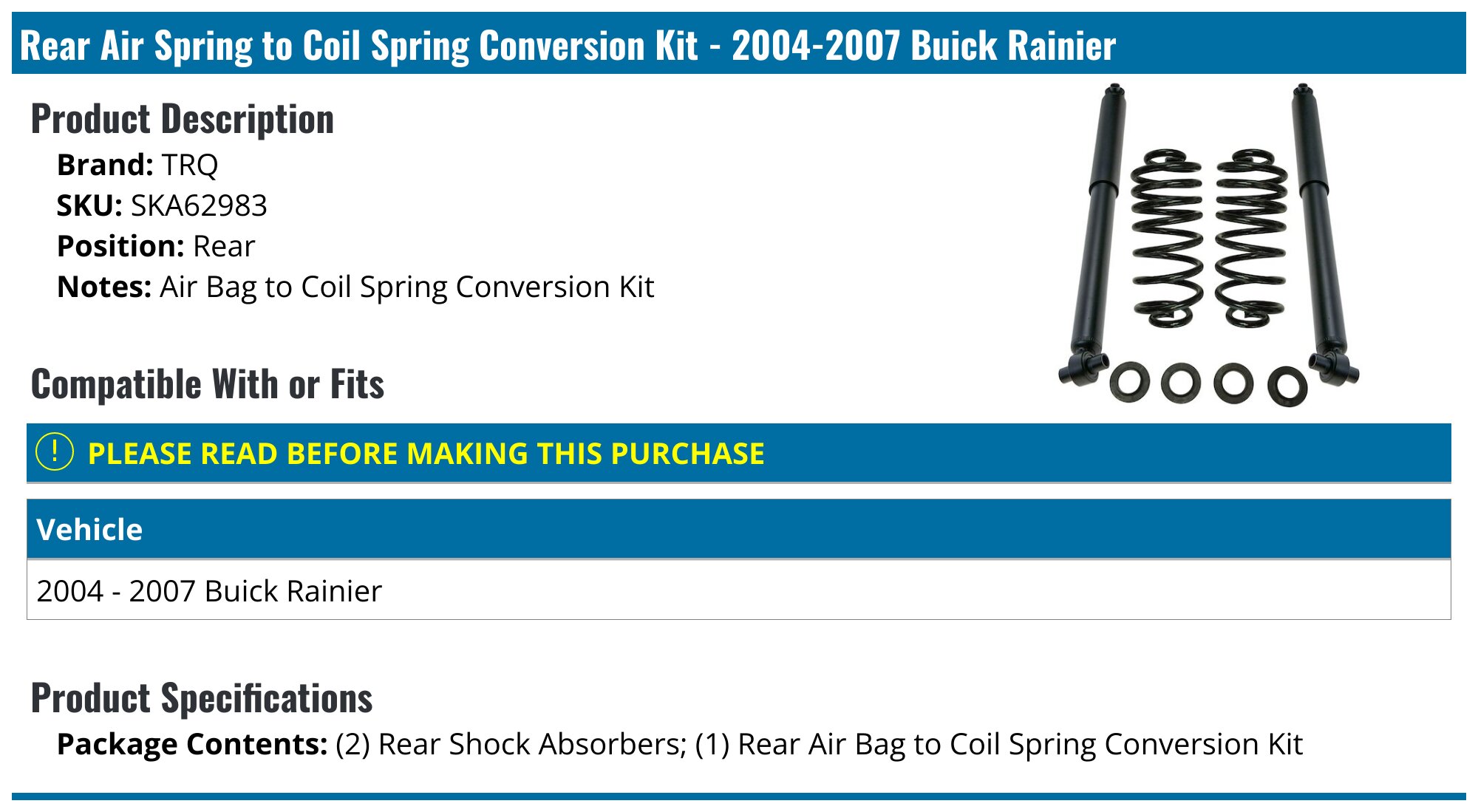 04 buick rainer air bag conversion kit Complete 3/8" Fast Ride Fits 1961-64 & 1963-65 Riviera X-Series Black / 5 Gallon Steel / Airlift D2500 2007 Buick Rainier 4 Wheel Air Suspension Conversion Kit (GB14B) is the perfect solution to your air suspension problems Rear Air Spring to Coil