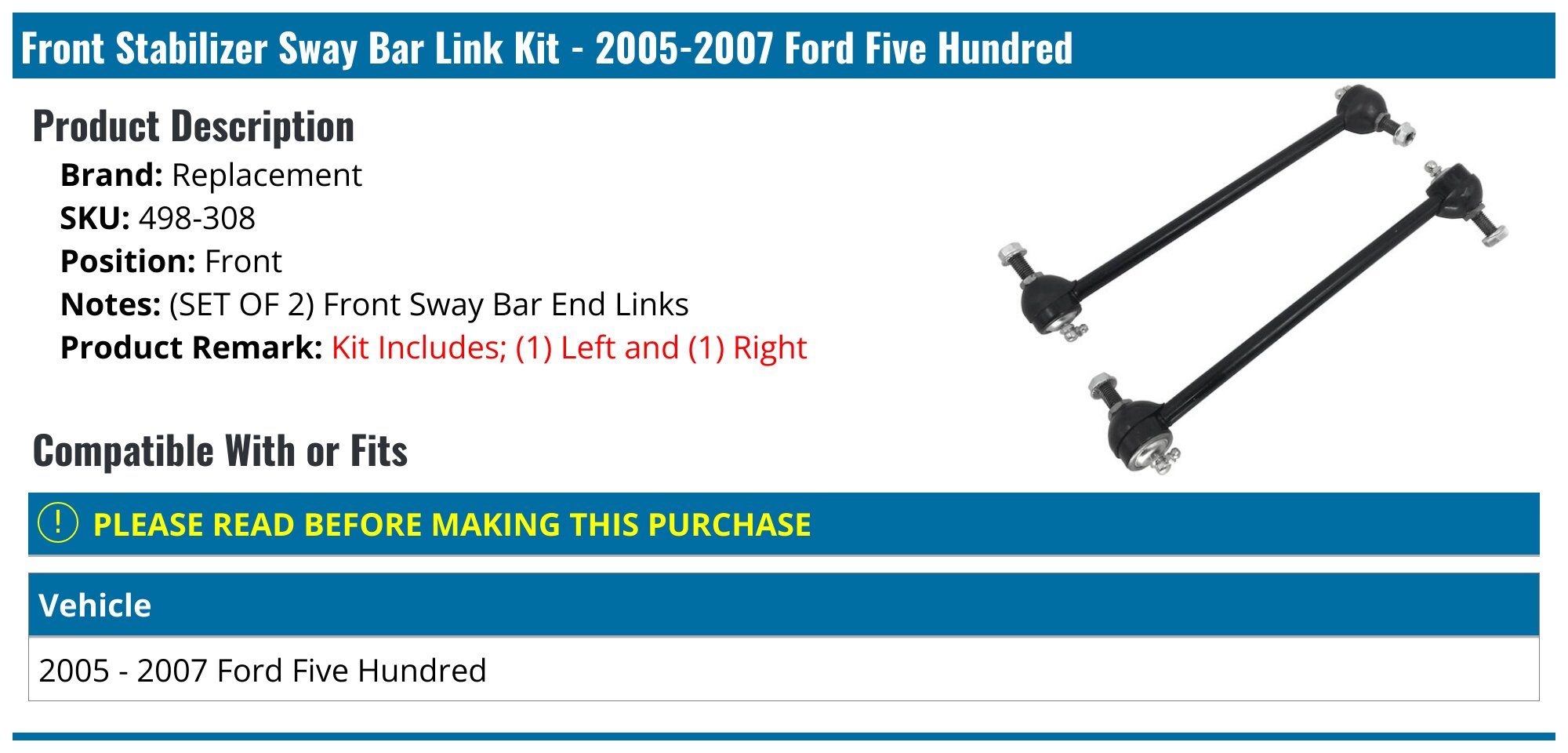 Front Stabilizer Sway Bar Link Set (2-Piece) For 2005-2007 Ford Five Hundred