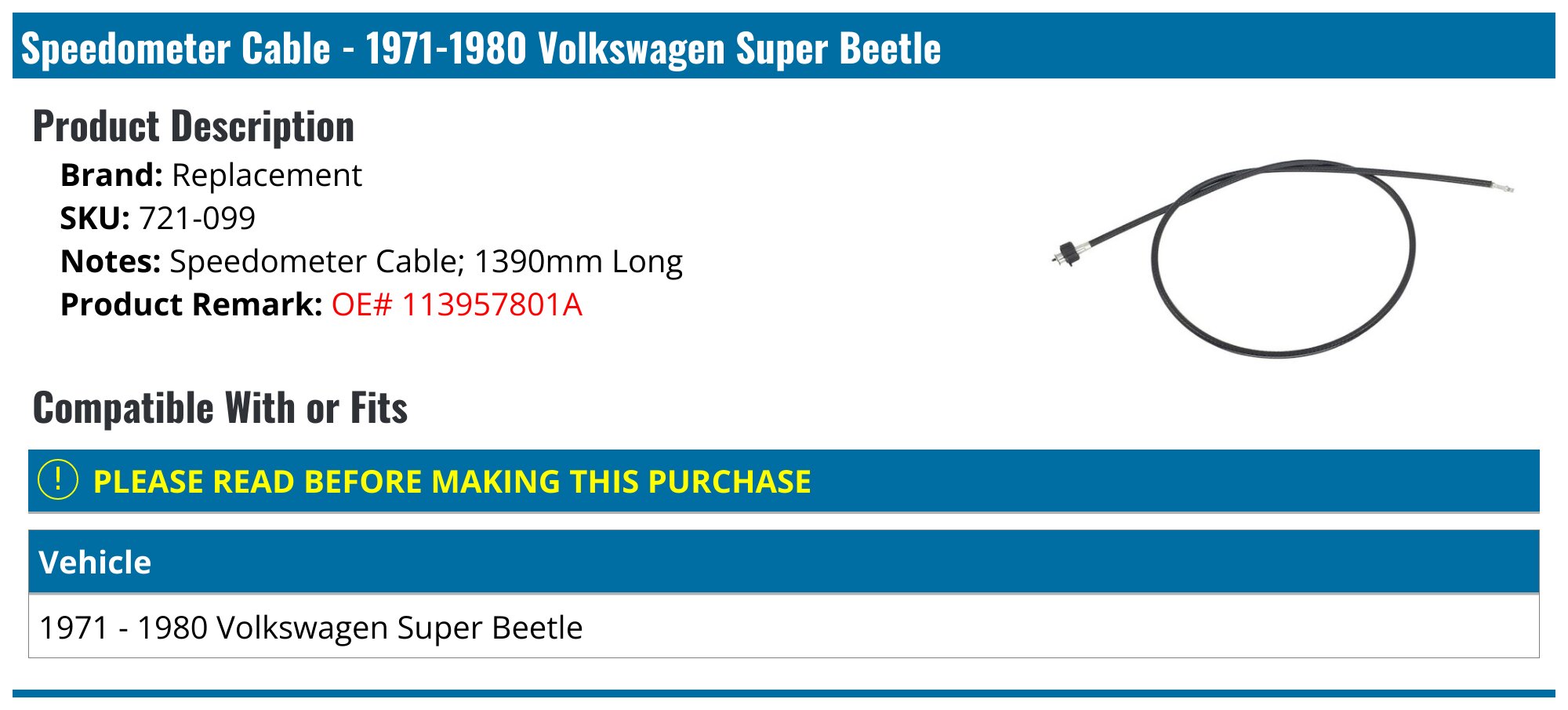 Speedometer Cable For VW Super Beetle & Standard 1971-1974 – TOM AUTO PARTS