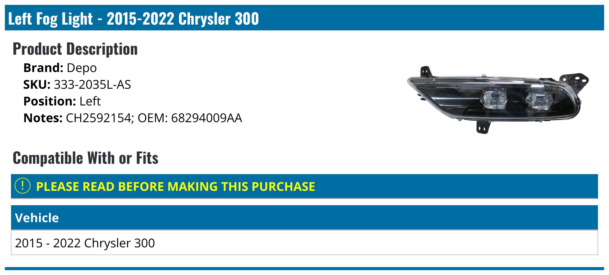 2006-2010 Chrysler PT Cruiser Fog Light Cover - Action Crash CH1039117