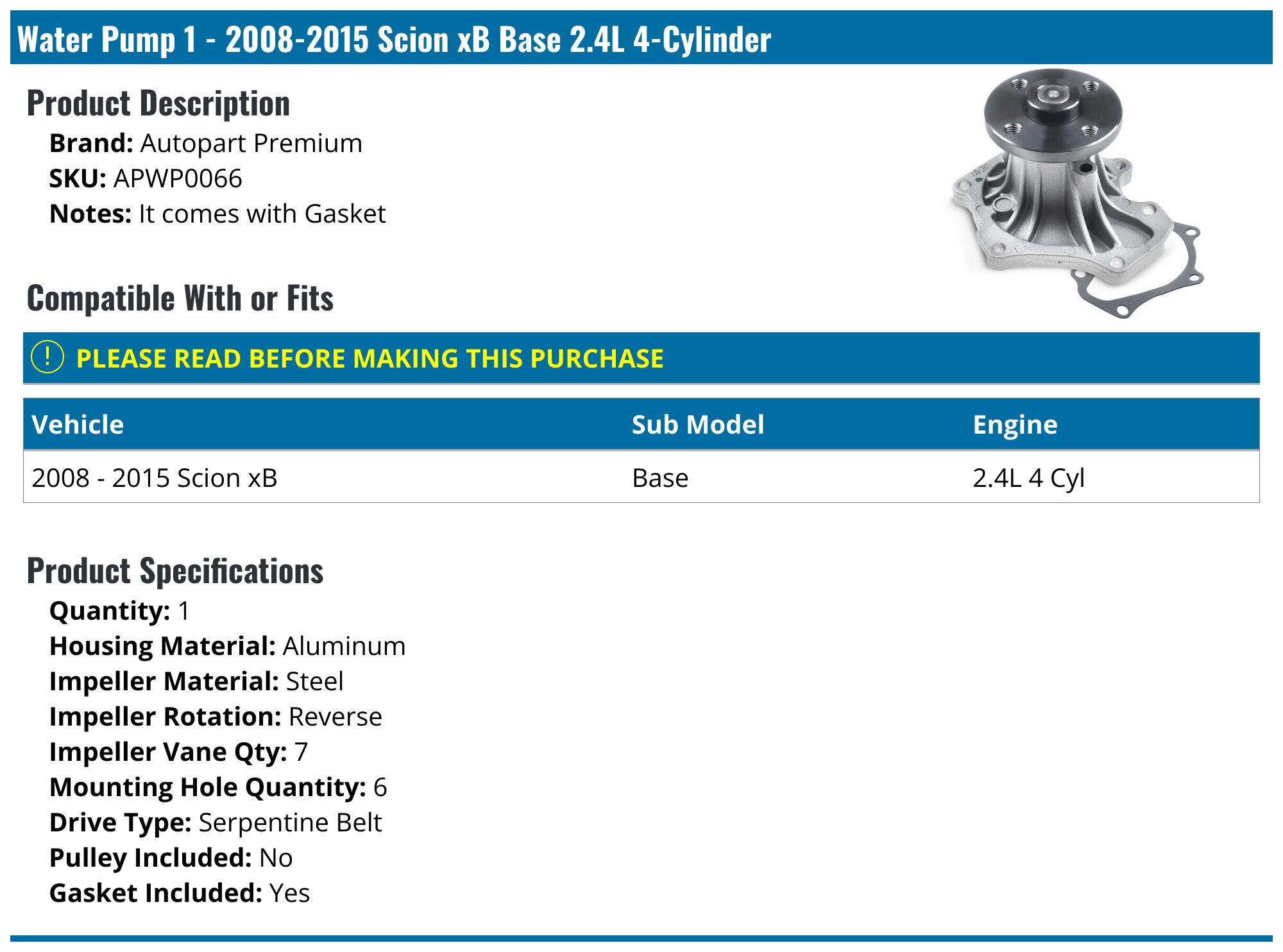 thumbnail image 2 of Genuine Toyota Water Pump Drive Belt Kit – Scion XA XB 2004-2006 – 90916-02705 2 of 5