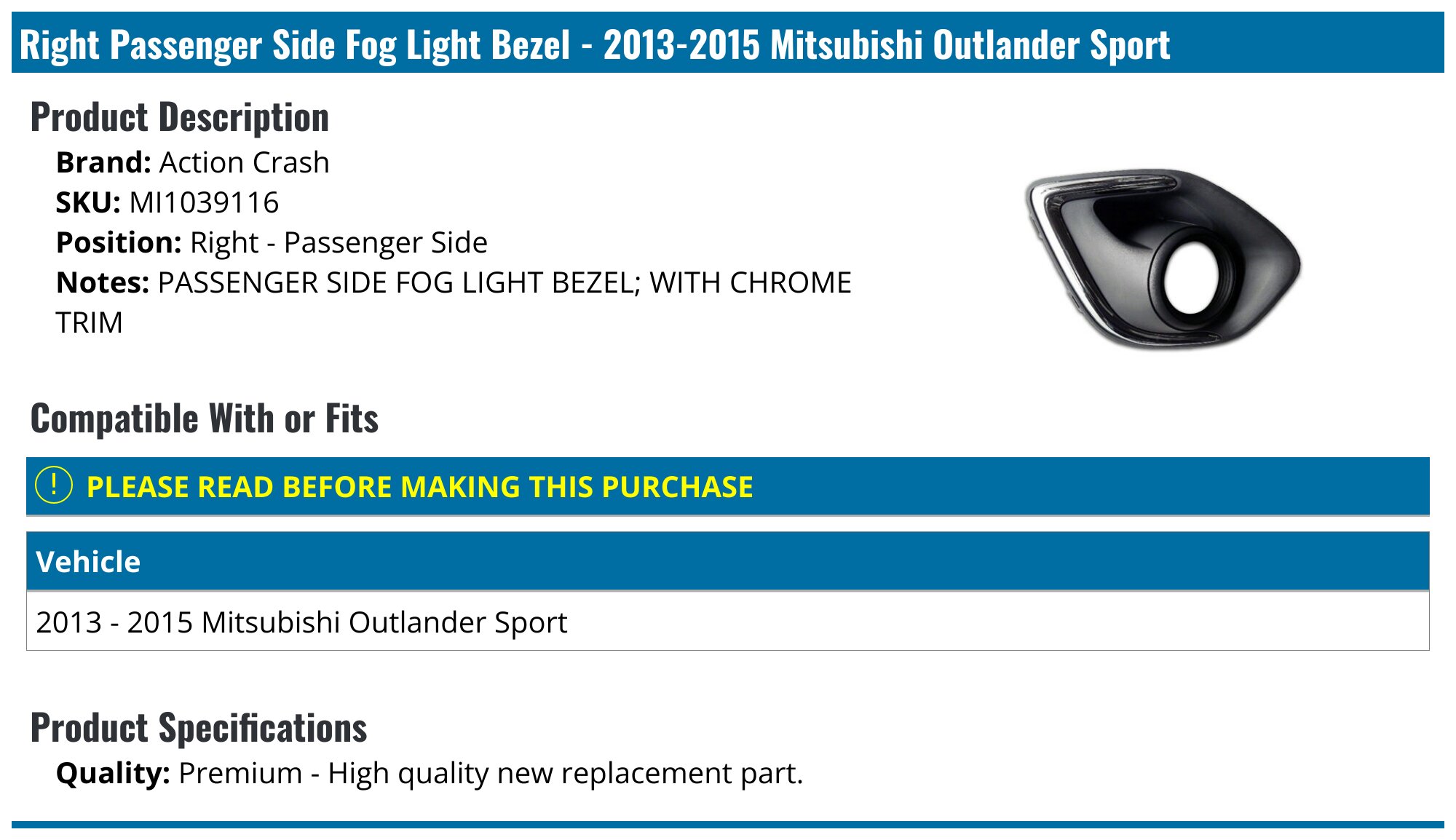 Silver 1/2 X Front Bumper Fog Light Cover For Mitsubishi For Outlander 2013 2015 Left Fangkenuo Silver 1/2 X Front Bumper Fog Light Cover For Mitsubishi For Outlander 2013 2015 Left Fangkenuo