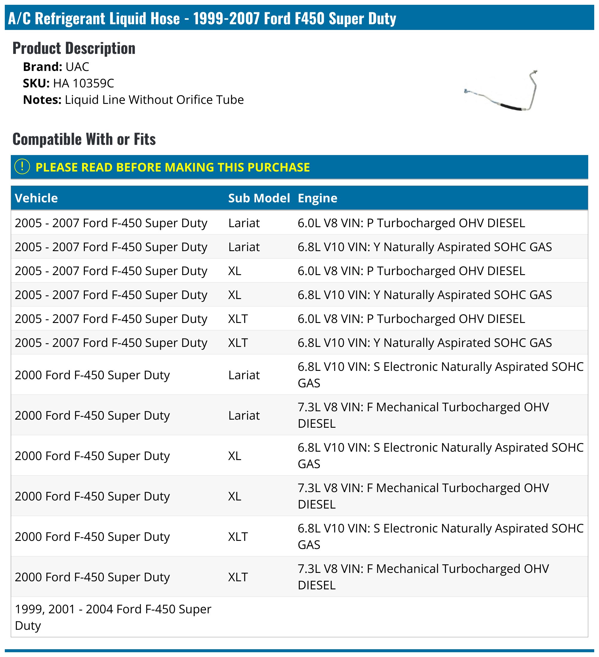 1999-2007, 2010-2016, 2020-2022 Ford F450 Super Duty A/C Hose - UAC HA ...