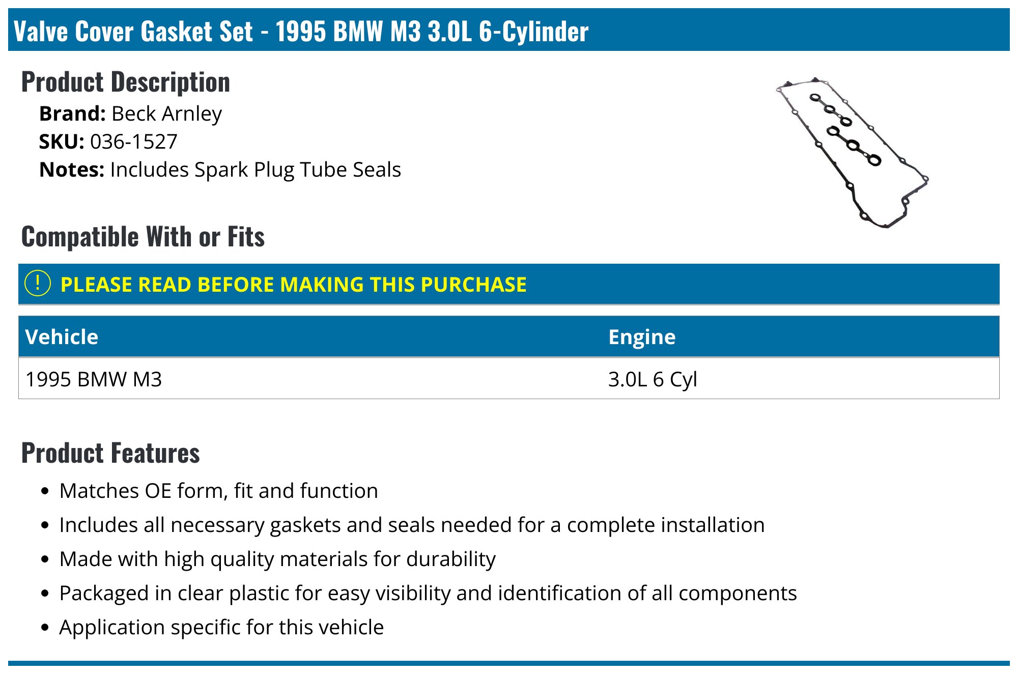 Engine Valve Cover Gasket Set Victor VS50350 For Sale Online