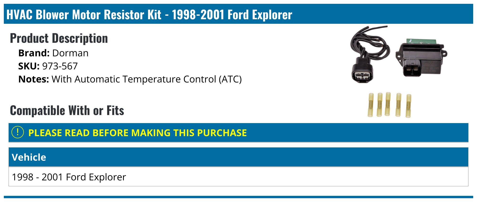 Dorman 973-282 Blower Motor Resistor Kit - Hyundai, Kia | 20451 4P1466