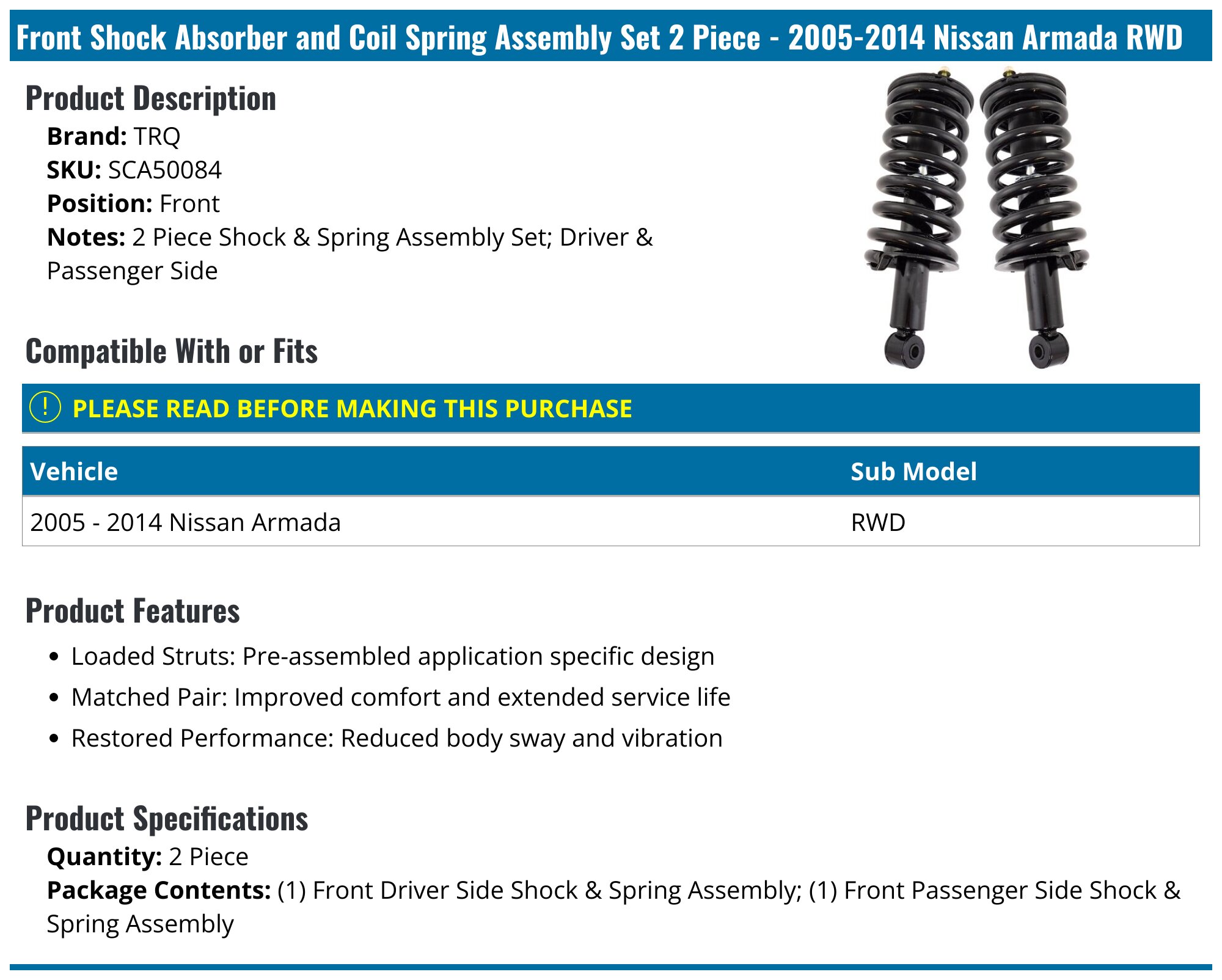 Pair Of Rear Air Shock Absorbers For Nissan Armada 4WD 2008-2015 – 5.6L V8 – OE Quality
