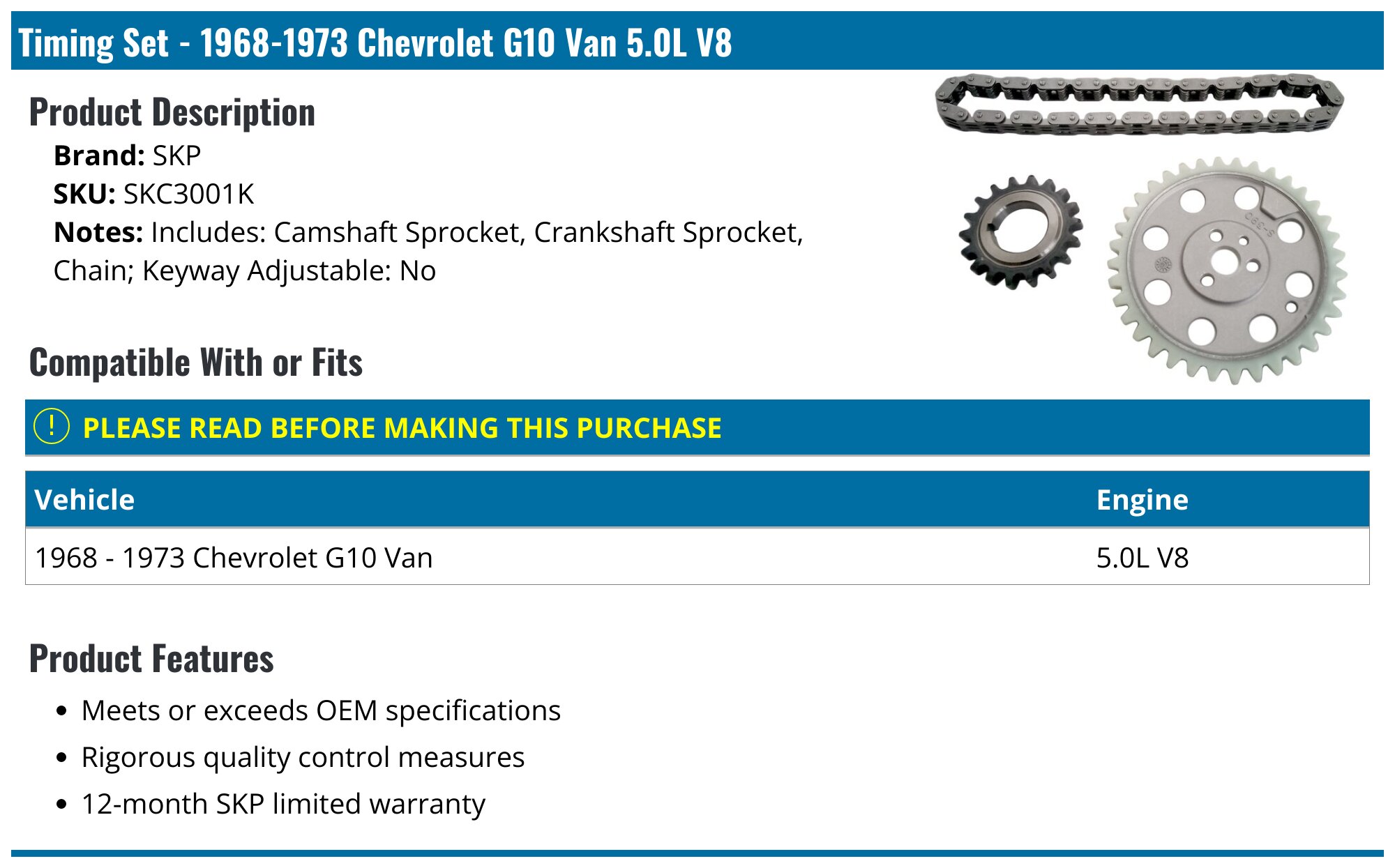 1968-1973 Chevrolet G10 Van Timing Chain - SKP SKC3001K - PartsGeek.com
