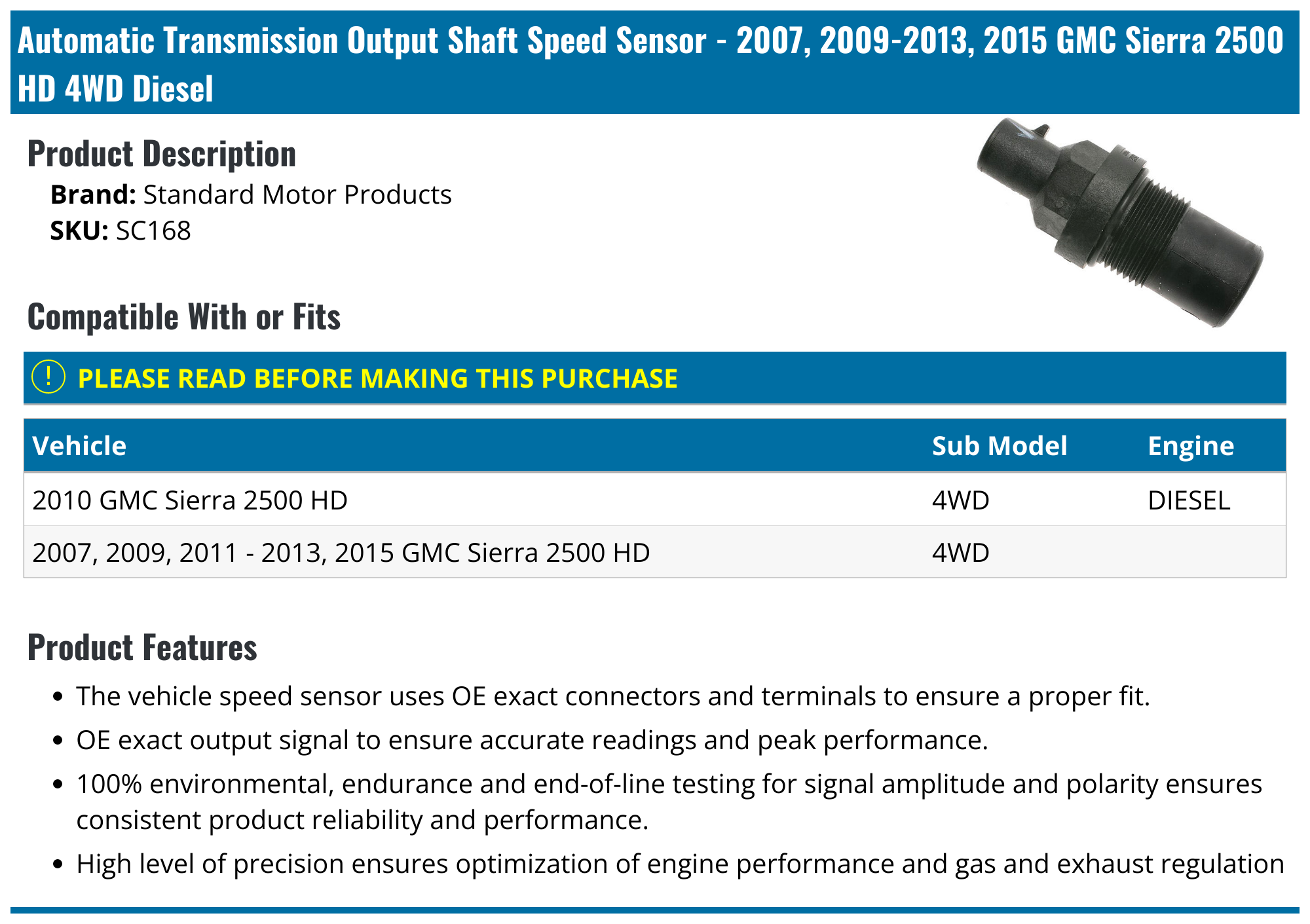20072017, 2019 GMC Sierra 2500 HD Automatic Transmission Output Shaft