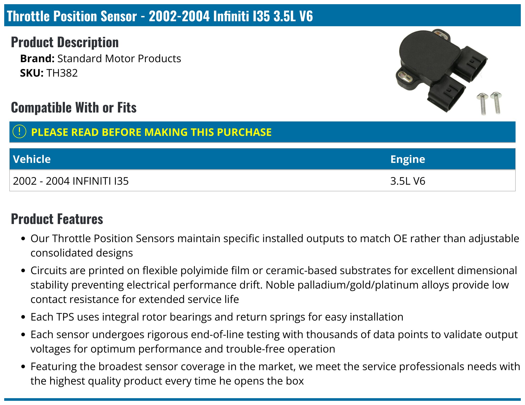 Throttle Position Sensor Replacement For Infiniti I35, Nissan Sentra, Maxima, Altima (2000-2005) - 22620-4M500