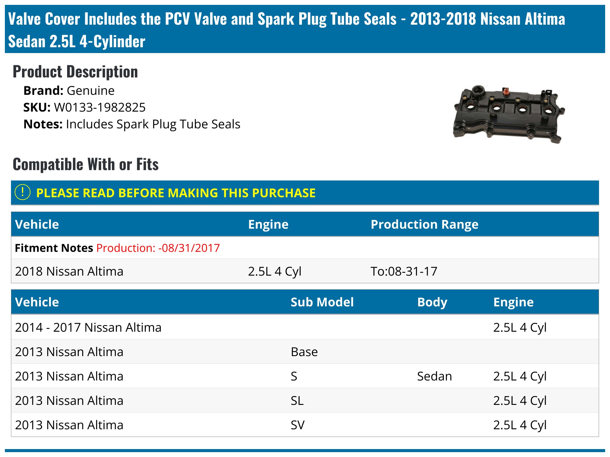 Nissan Valve Cover Gasket GELUOXI Valve Cover Gasket Kit For