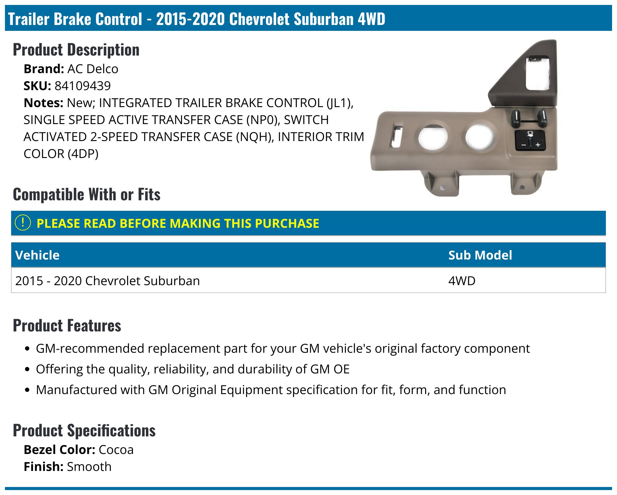 Aazon.co: ACDelco G Original Equipent 84109438 Black Carbon Trailer - View #4