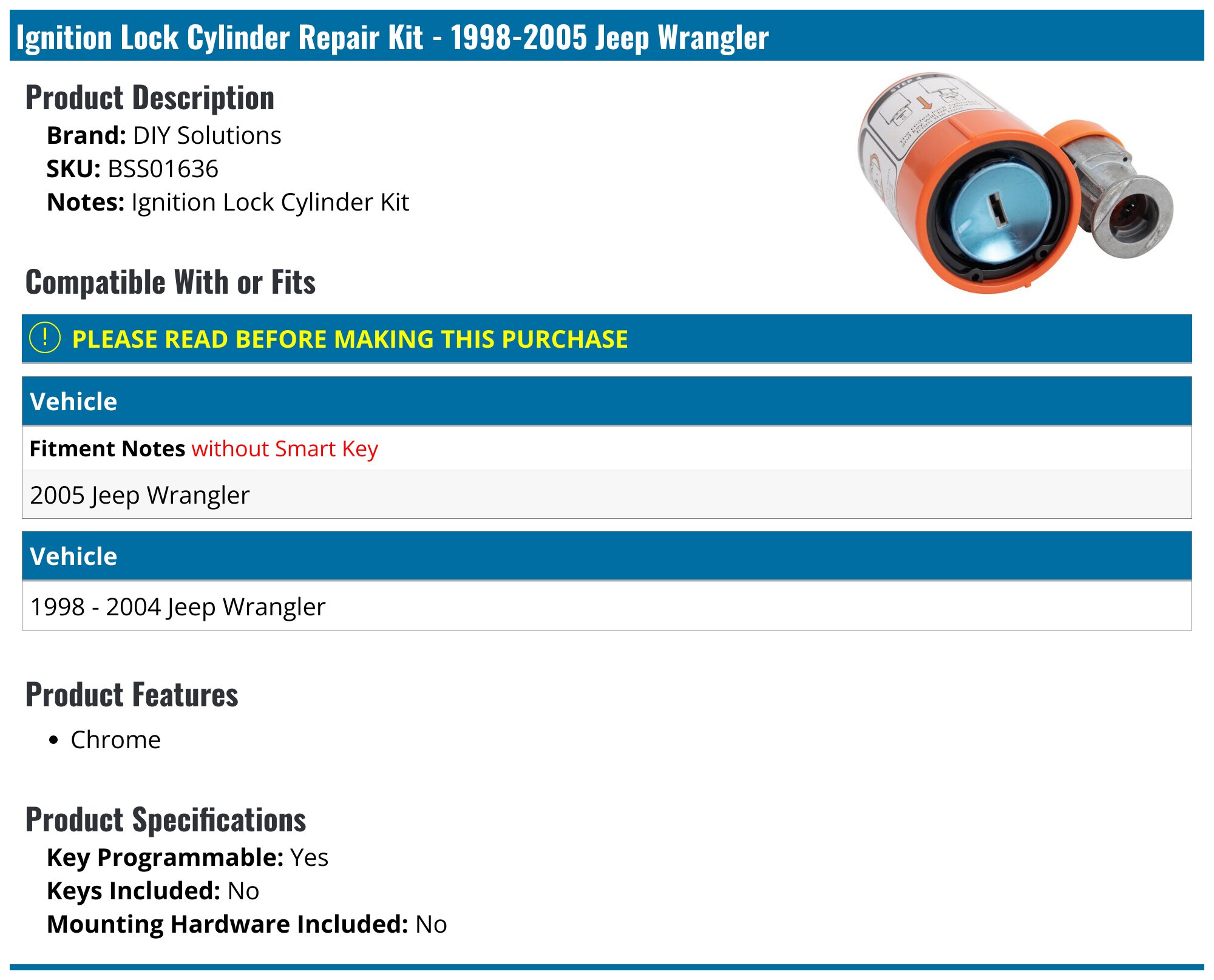 STRATTEC Ignition Switch Cylinder Lock Repair Kit – For Jeep 1998 And Up – Uncoded – 703719
