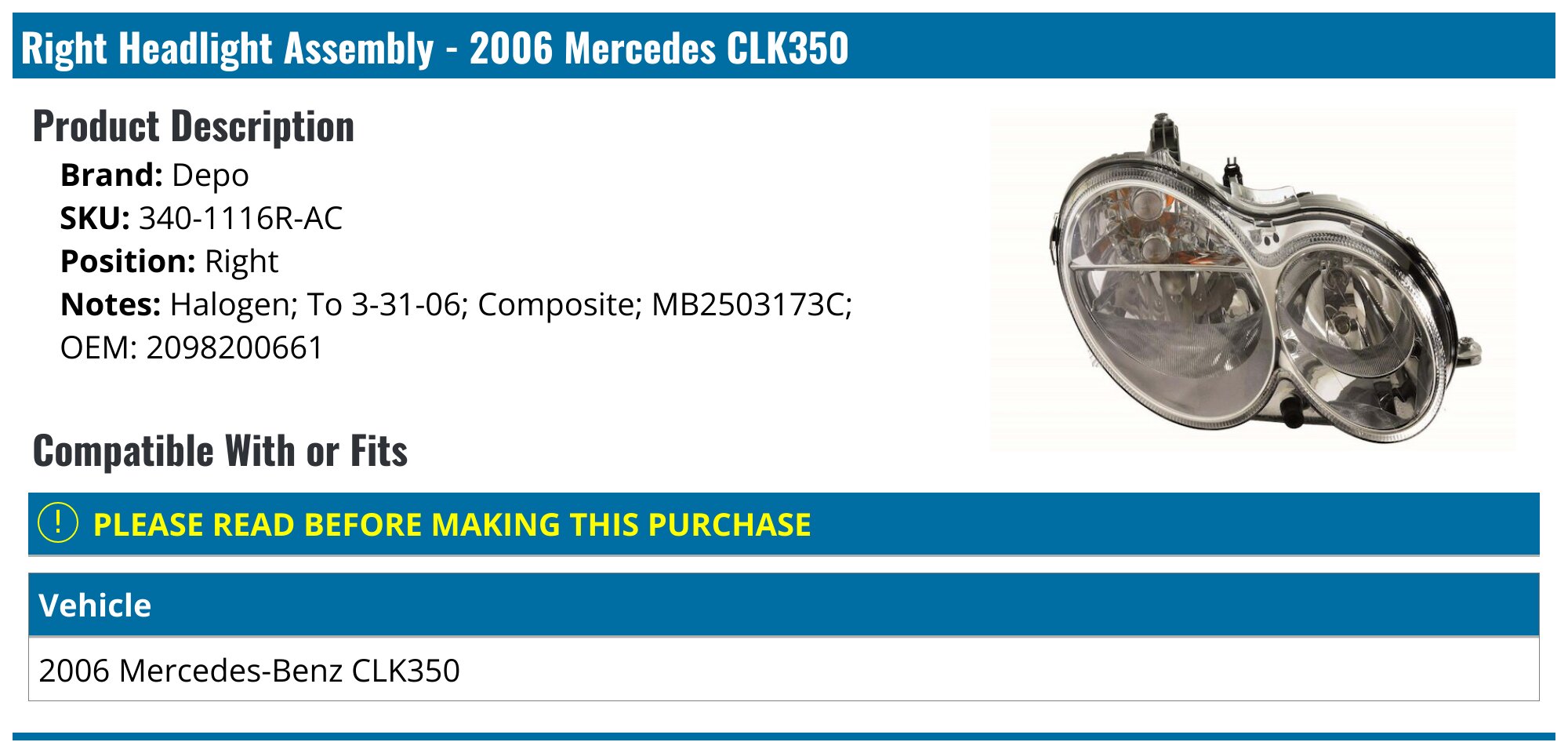 Convertible Top Strut – Fits 2006-2009 Mercedes CLK350 (Autopart Premium 85526DY)