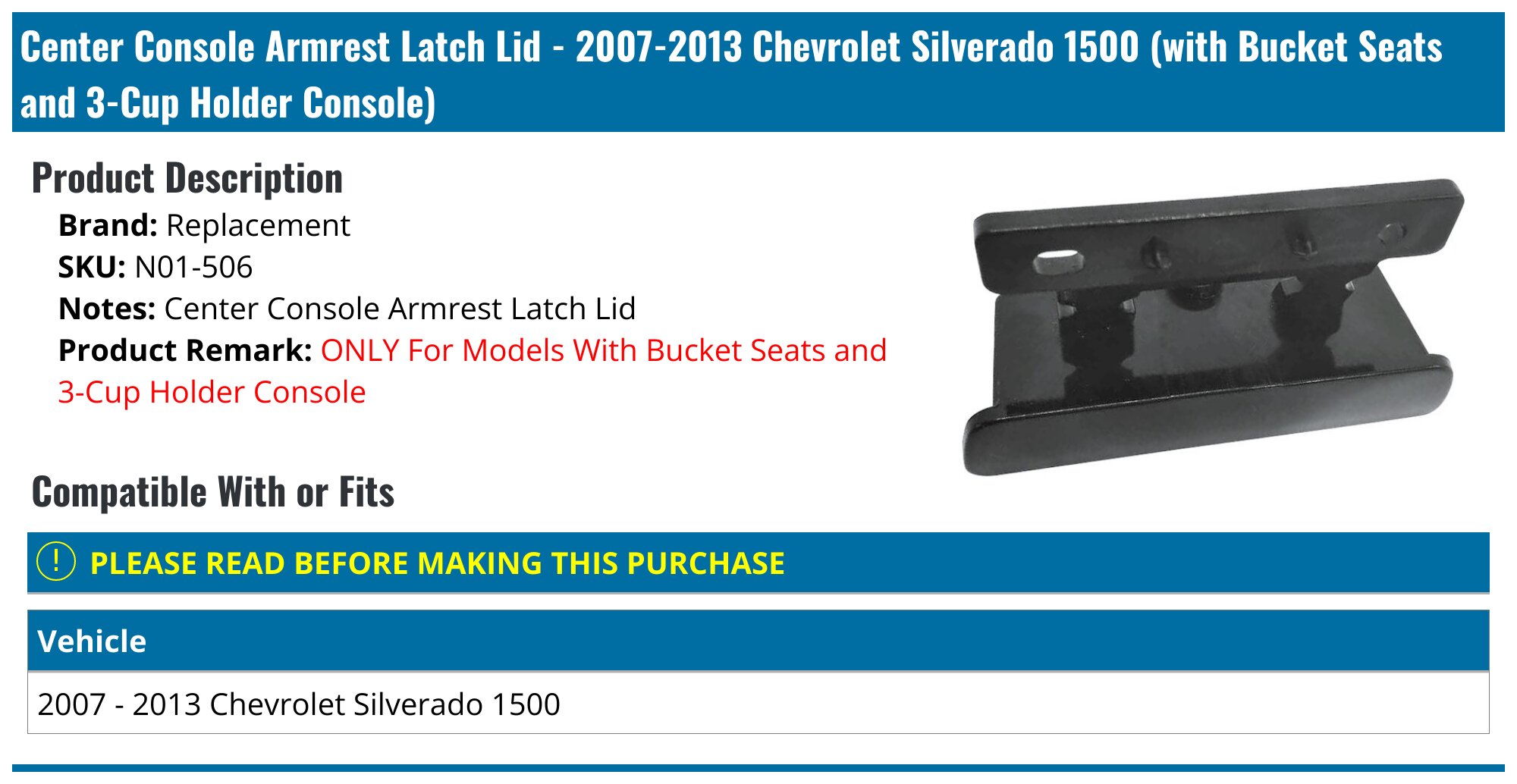 OEM Center Console Compartment Latch For 2007-2013 Chevy Silverado & GMC Sierra - Used