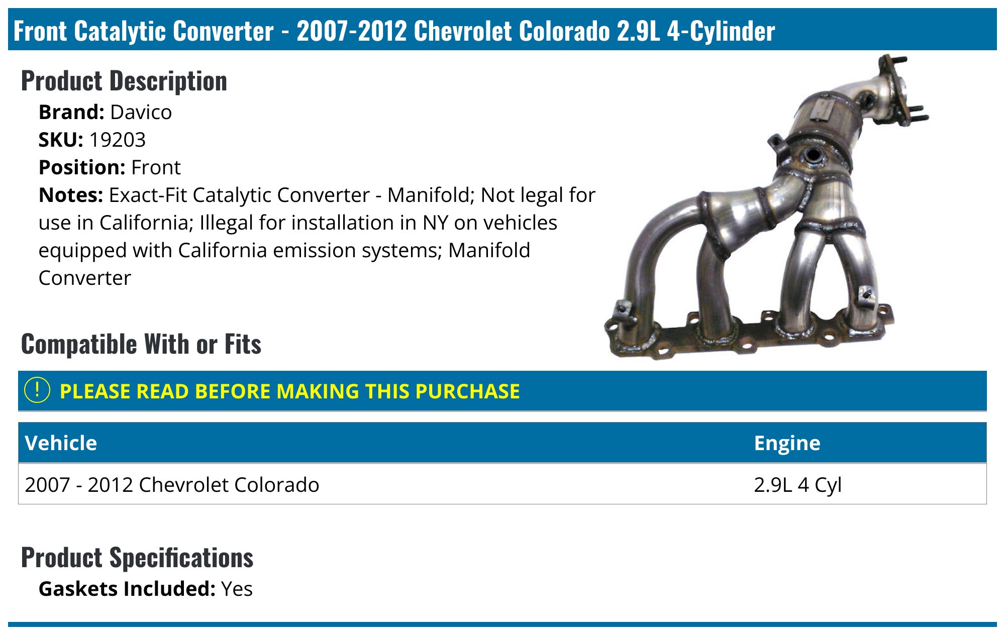 EP Supply Manifold Catalytic Converter For 2004-2006 Chevrolet Colorado 2.8L L4 – EPA Compliant (24455)