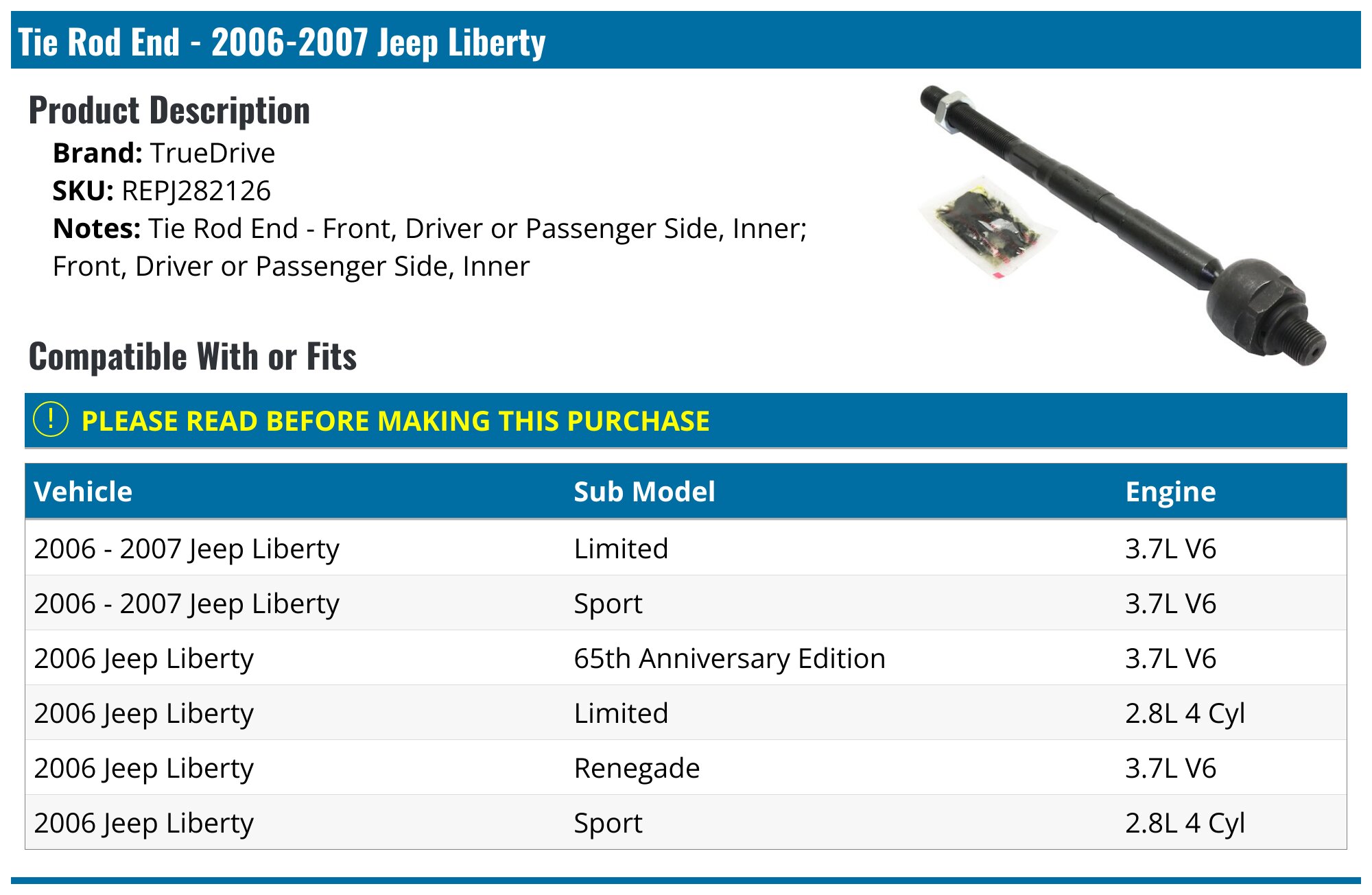 Evan-Fischer Front Outer Tie Rod Ends For 2002-2006 Jeep Liberty – Pair, Driver & Passenger