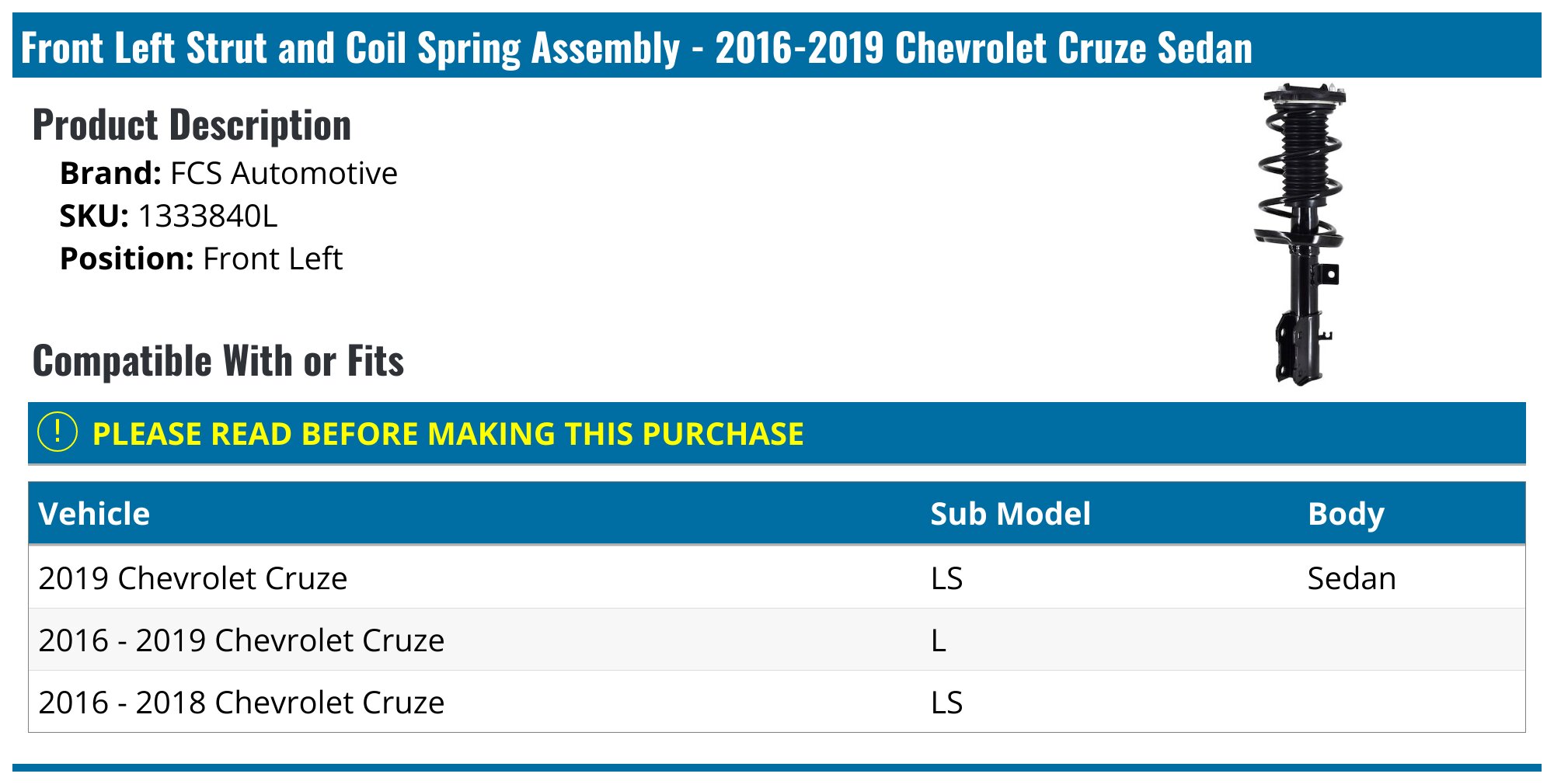 Detroit Axle Front Left Strut With Coil Spring Assembly For 2016-2019 Chevrolet Cruze